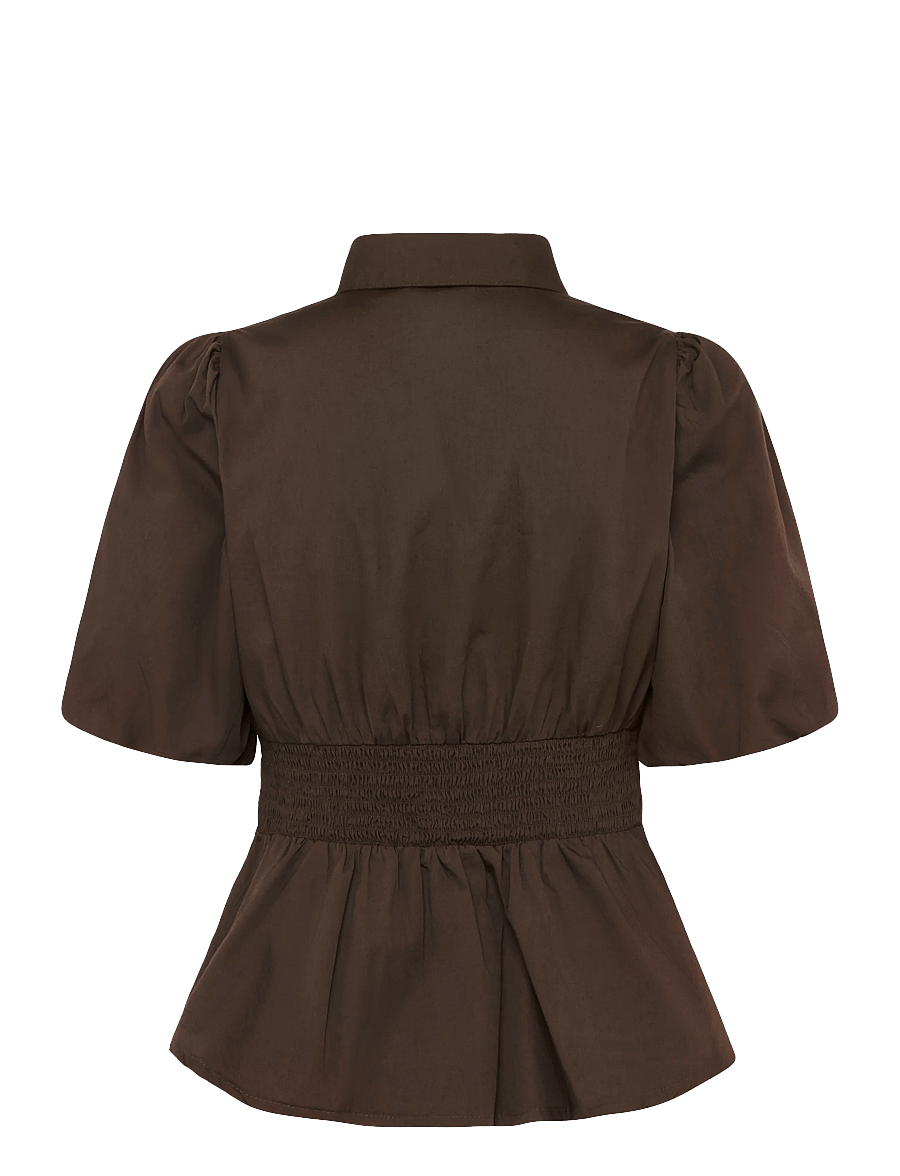 Bubbleroom - Waist Detail Cotton Blouse - kortærmede bluser - brown - 2