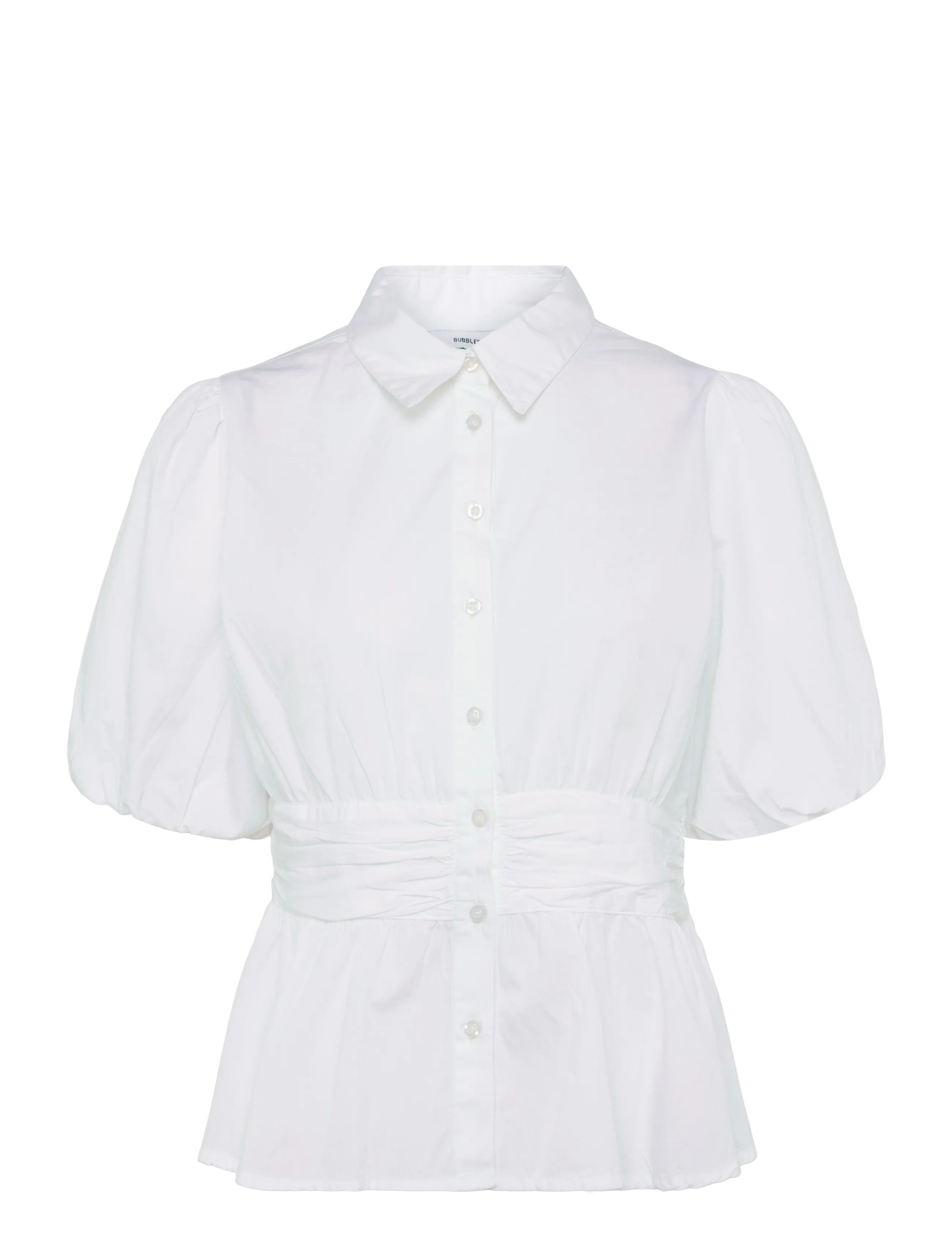 Bubbleroom Waist Detail Cotton Blouse - Tøj - WHITE / white