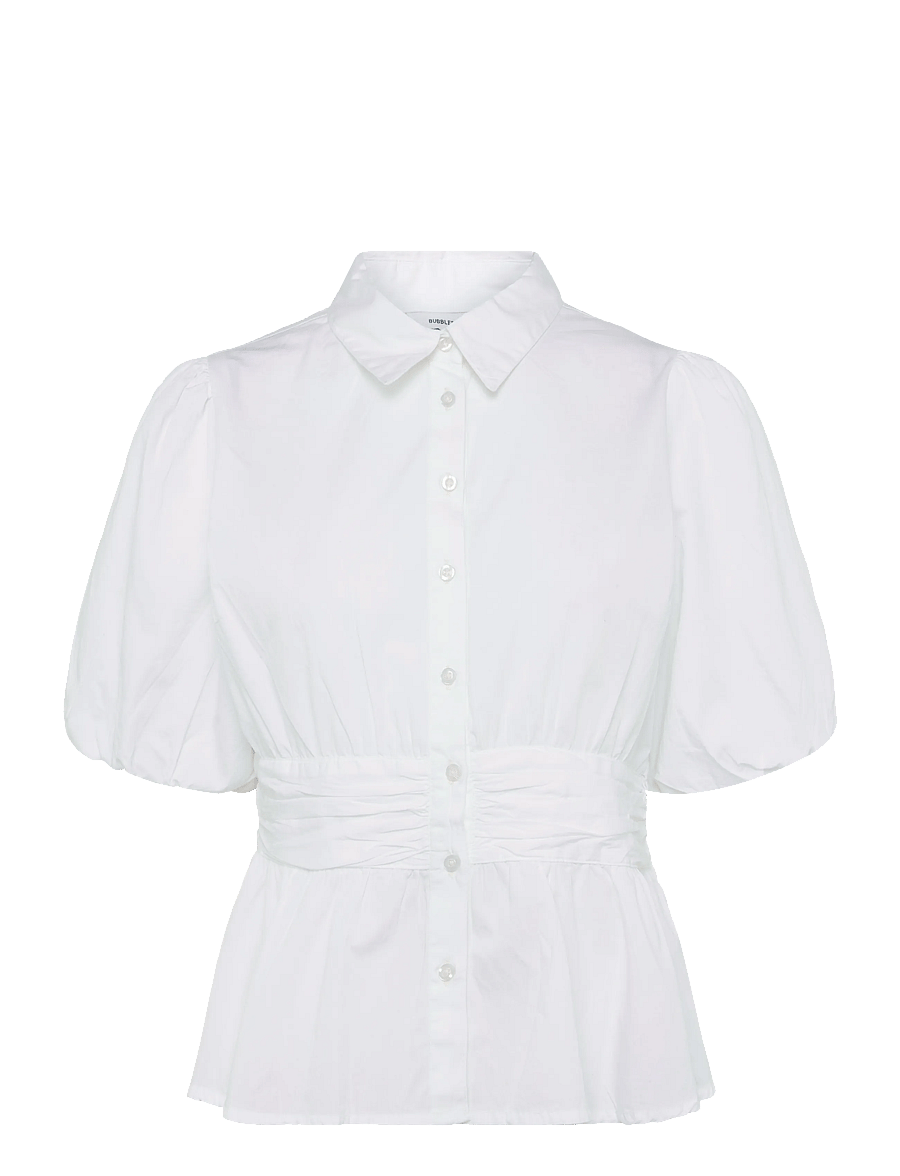 Bubbleroom - Waist Detail Cotton Blouse - kortærmede bluser - white - 1
