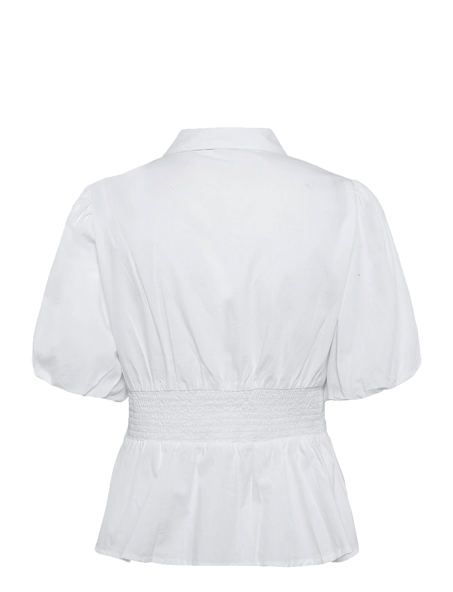 Bubbleroom - Waist Detail Cotton Blouse - kortærmede bluser - white - 2