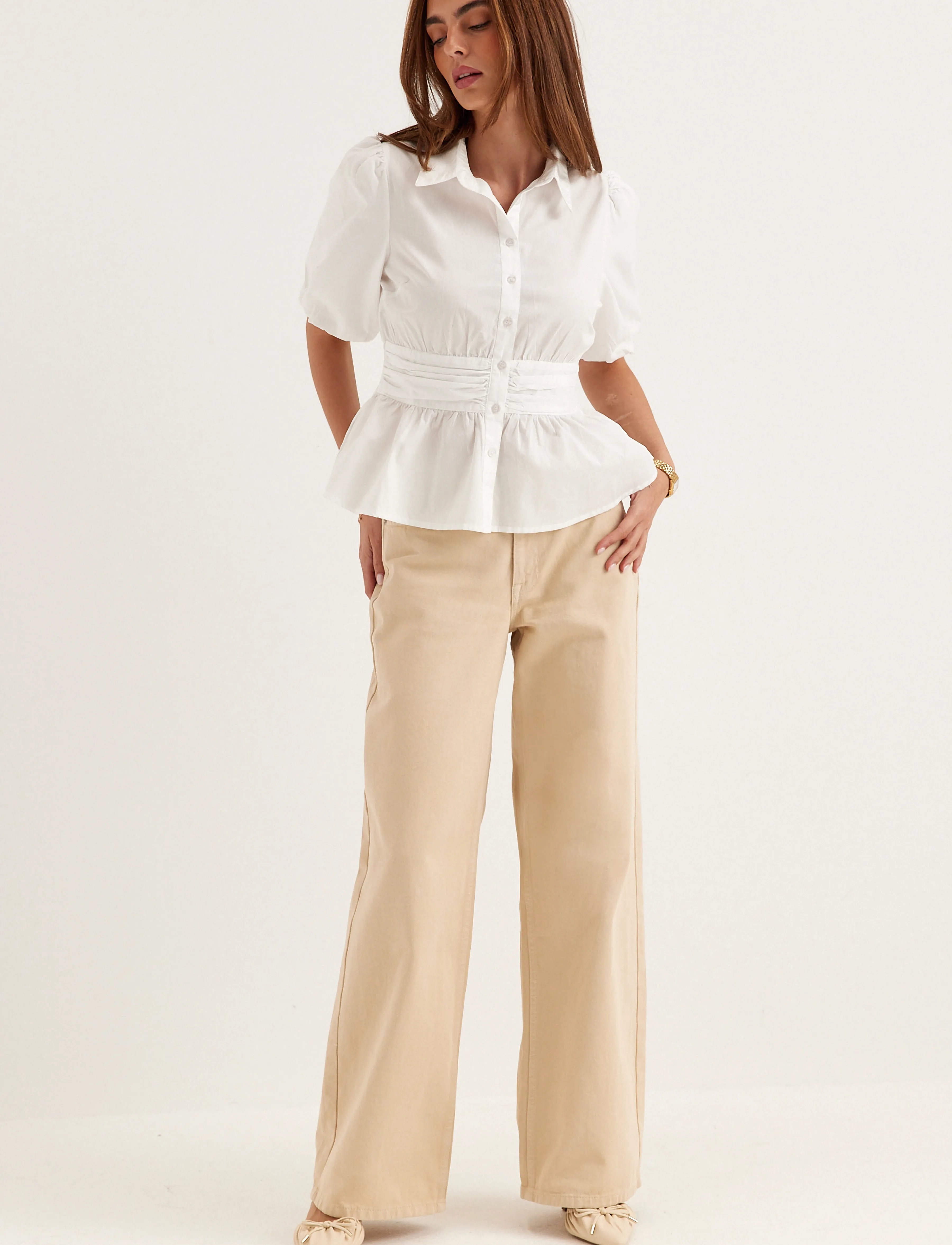 BUBBLEROOM Waist Detail Cotton Blouse blusar dam – bild 5