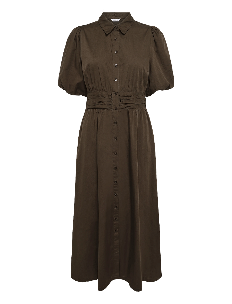 Bubbleroom - Waist Detail Cotton Dress - skjortekjoler - brown - 1