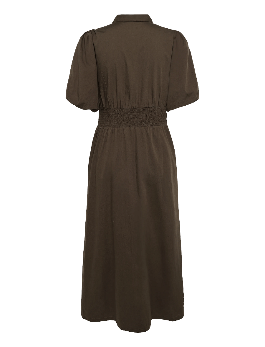 Bubbleroom - Waist Detail Cotton Dress - skjortekjoler - brown - 2