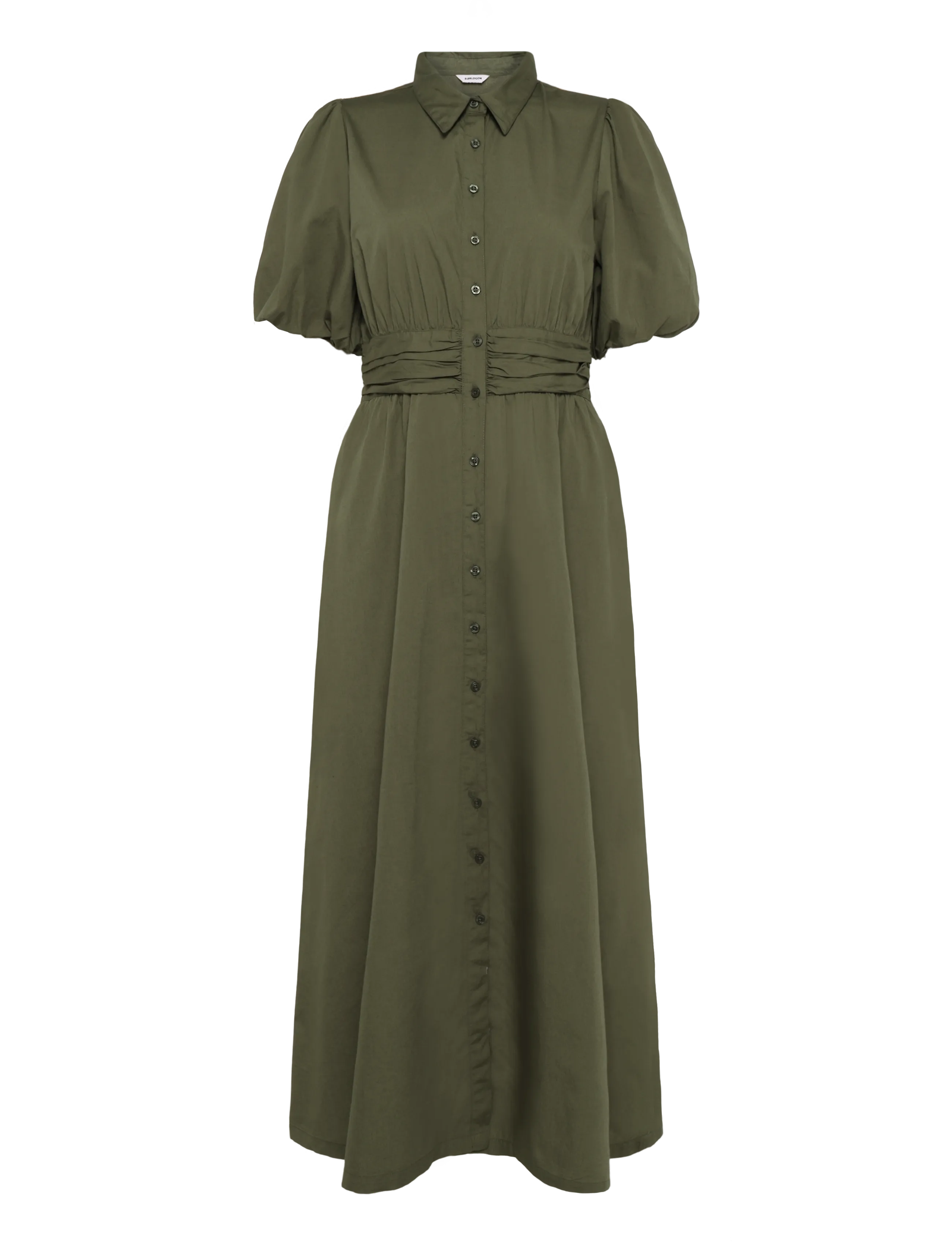 Bubbleroom - Waist Detail Cotton Dress - skjortekjoler - khaki green - 1