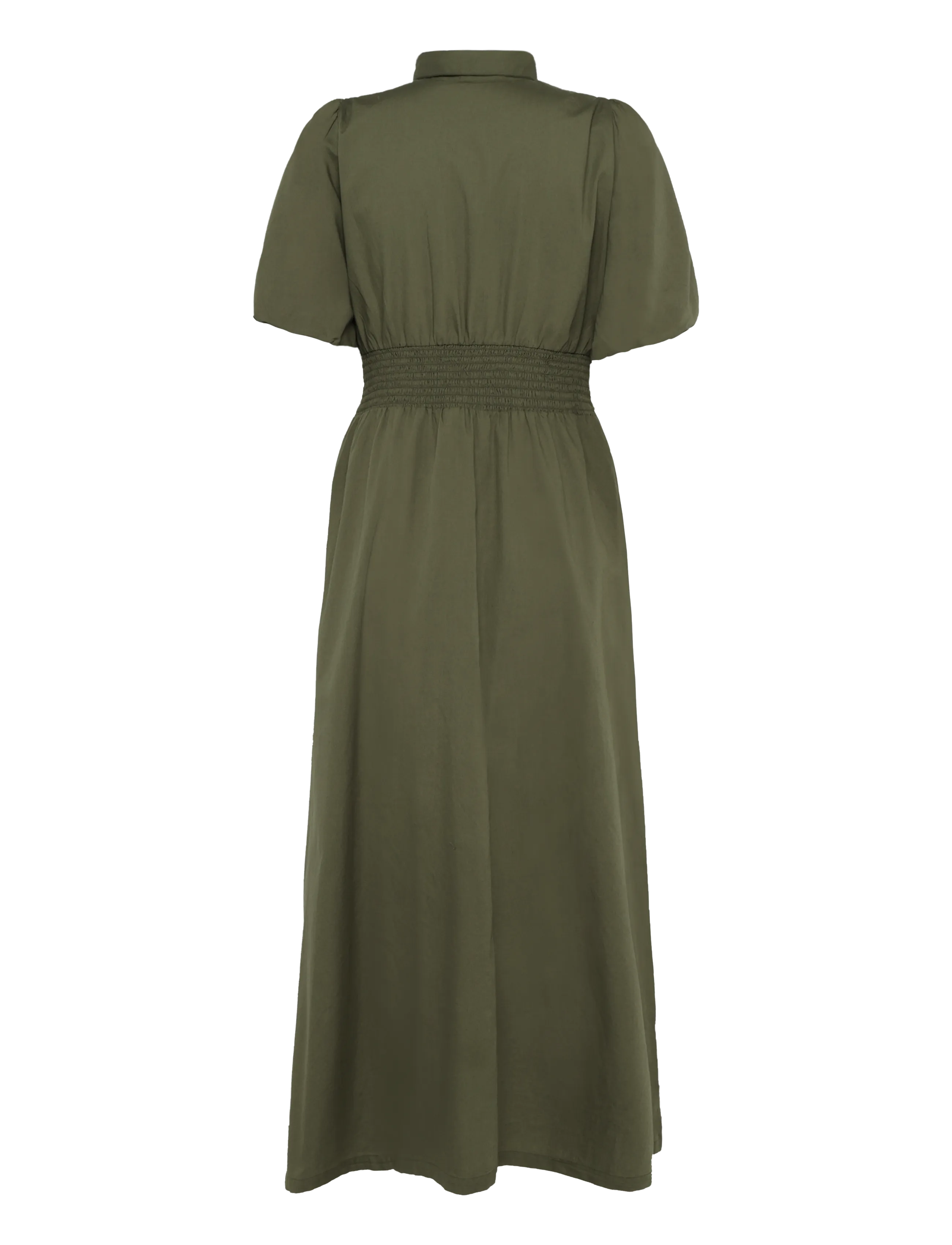 Bubbleroom - Waist Detail Cotton Dress - skjortekjoler - khaki green - 2