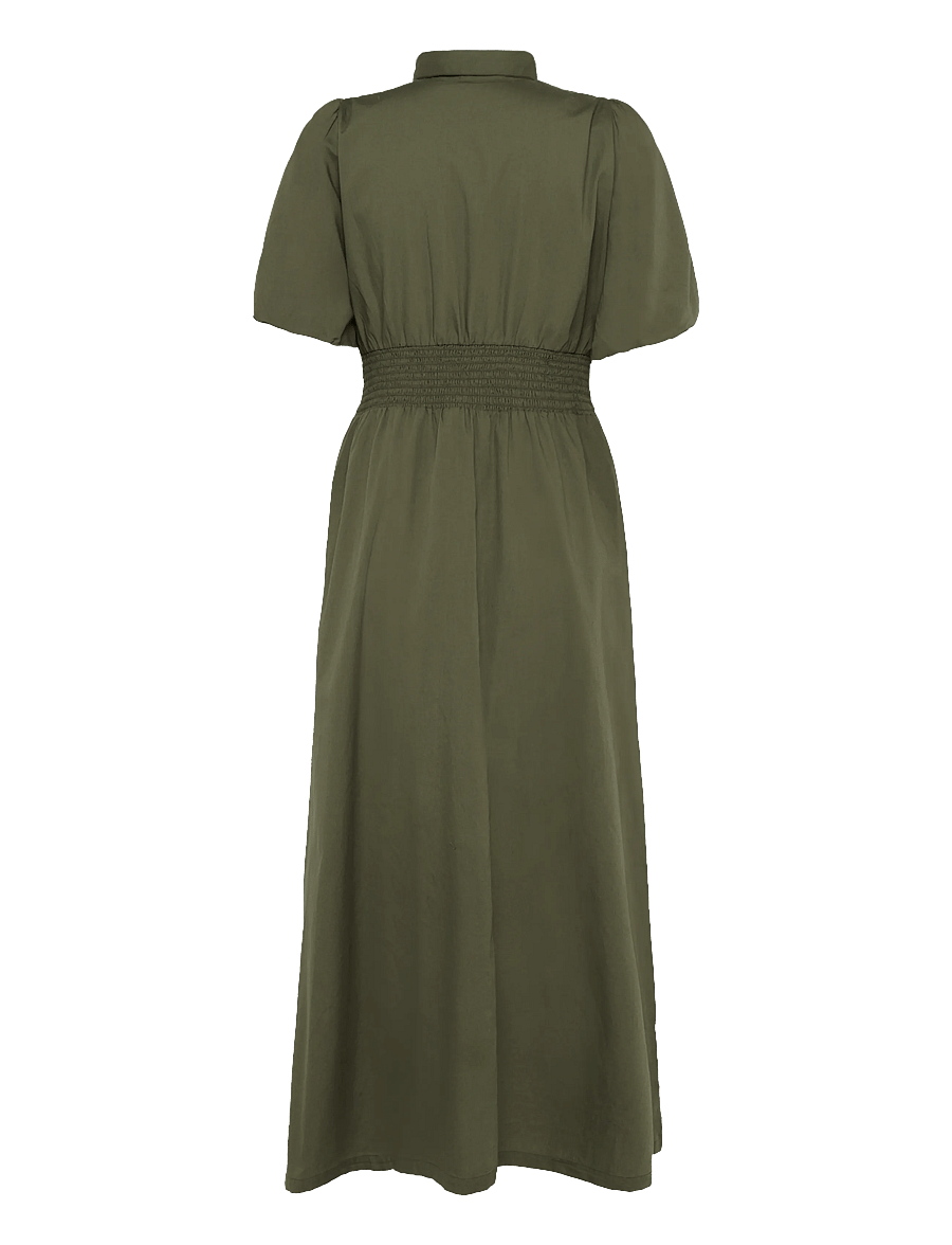 Bubbleroom - Waist Detail Cotton Dress - skjortekjoler - khaki green - 2