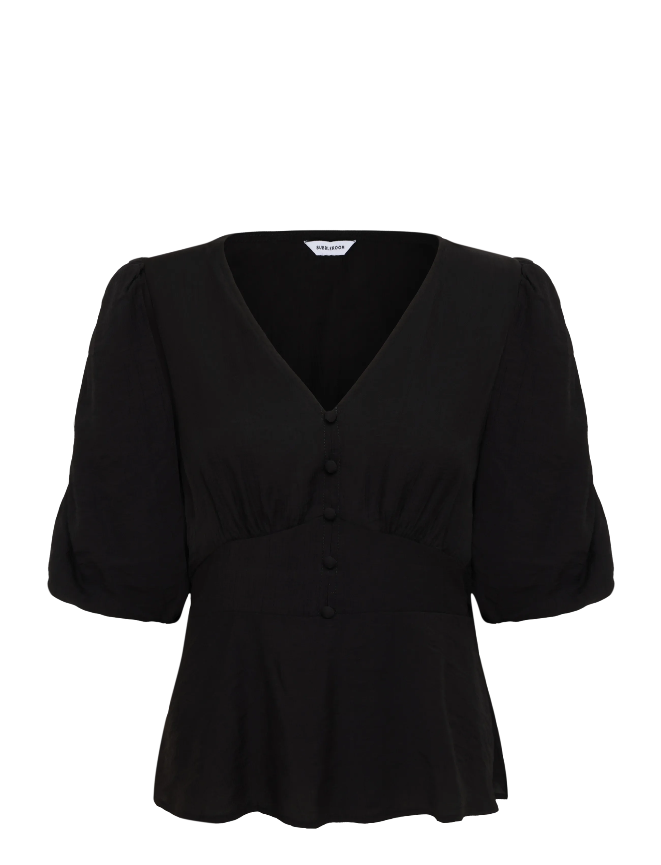 Bubbleroom - Short Sleeve Puff Blouse - black - 1