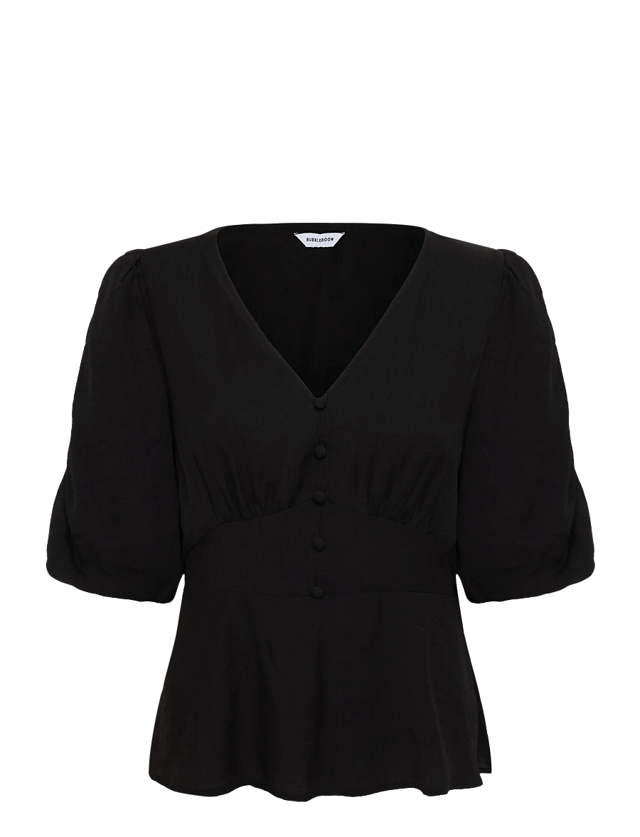 Bubbleroom - Short Sleeve Puff Blouse - kortærmede bluser - black - 1