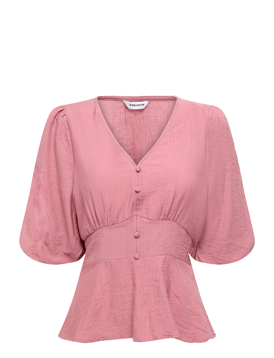 Bubbleroom - Short Sleeve Puff Blouse - kurzärmelige blusen - dark old rose - 1