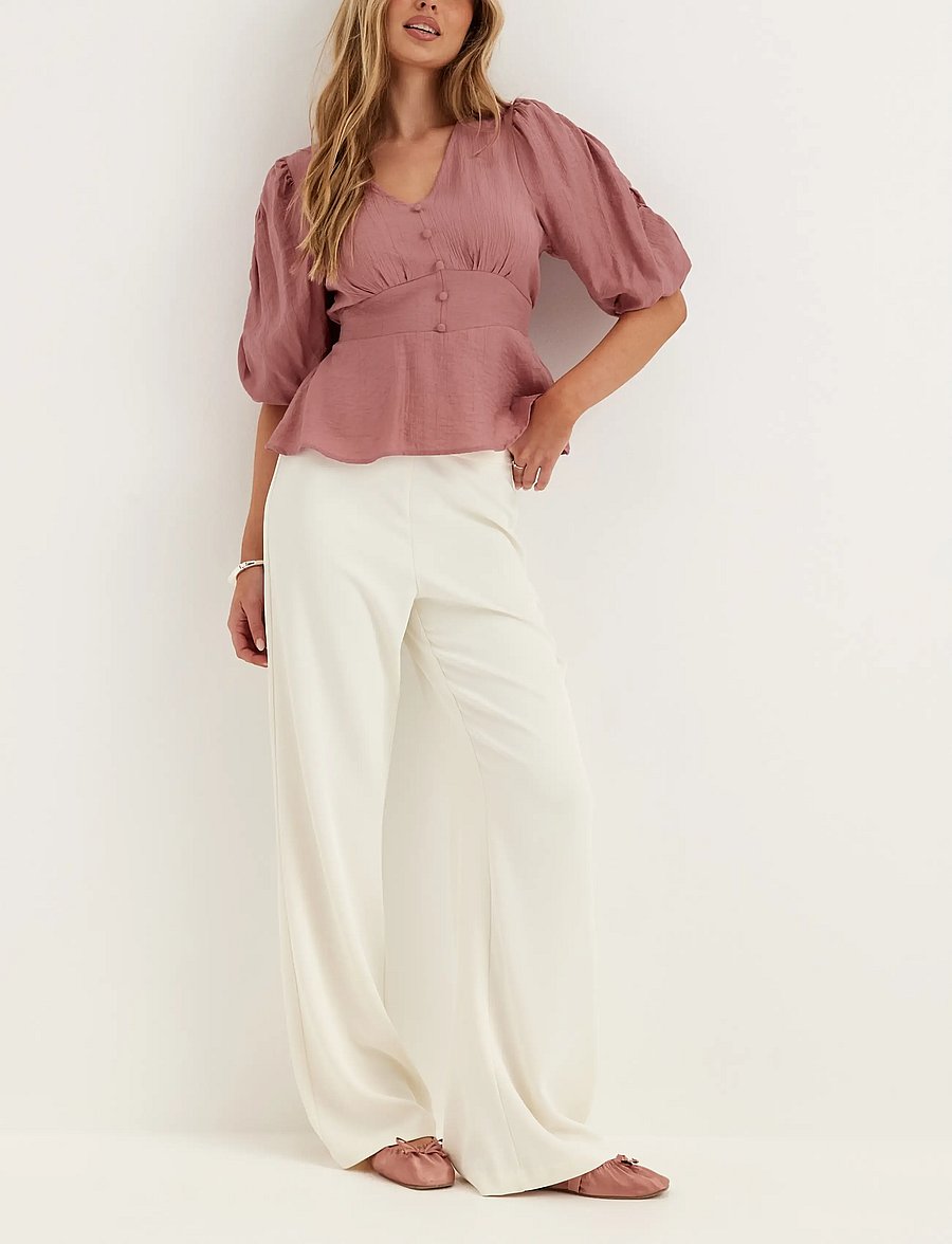 Bubbleroom - Short Sleeve Puff Blouse - kurzärmelige blusen - dark old rose - 5