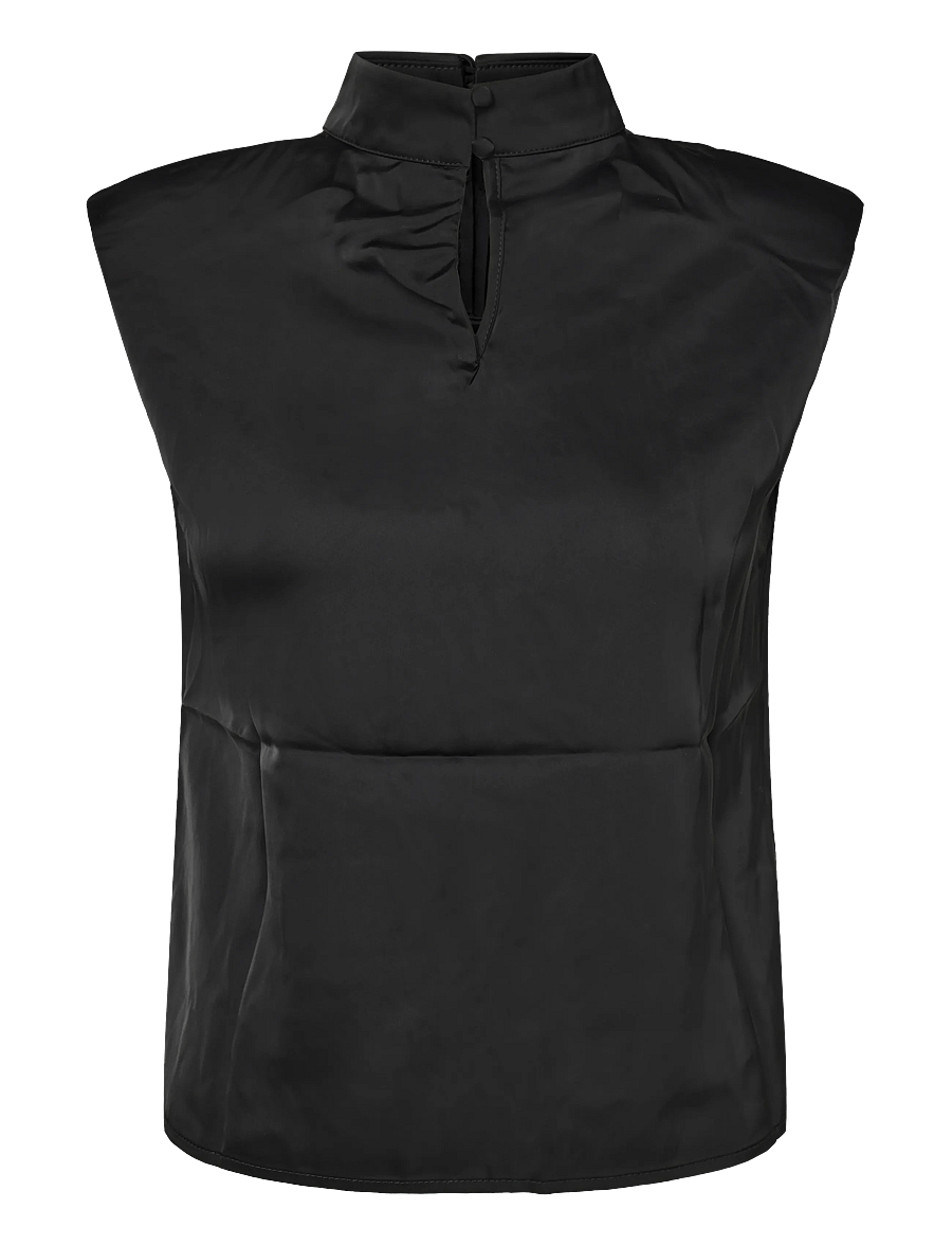 Bubbleroom - Cap Sleeve Satin Blouse - lühikeste varrukatega pluusid - black - 1