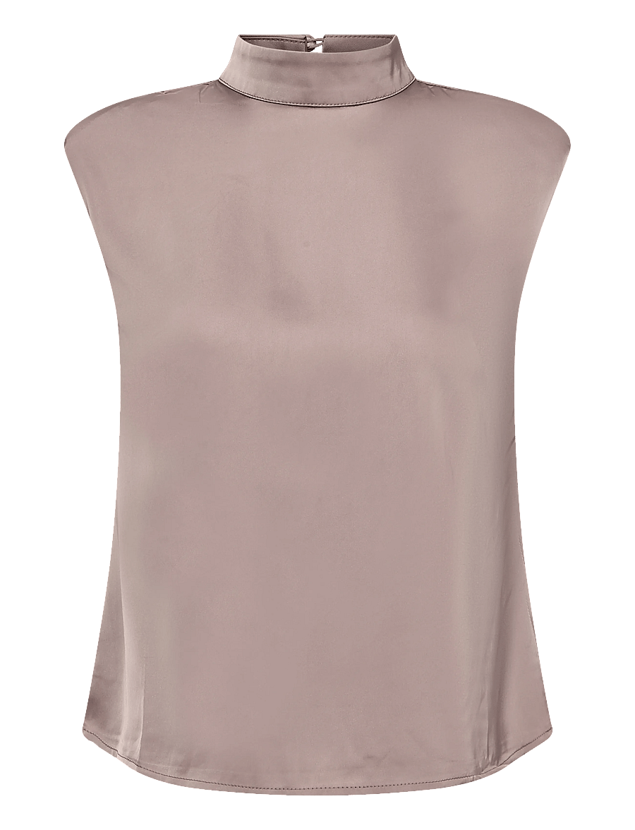 Bubbleroom - Cap Sleeve Satin Blouse - kurzärmelige blusen - nougat - 1