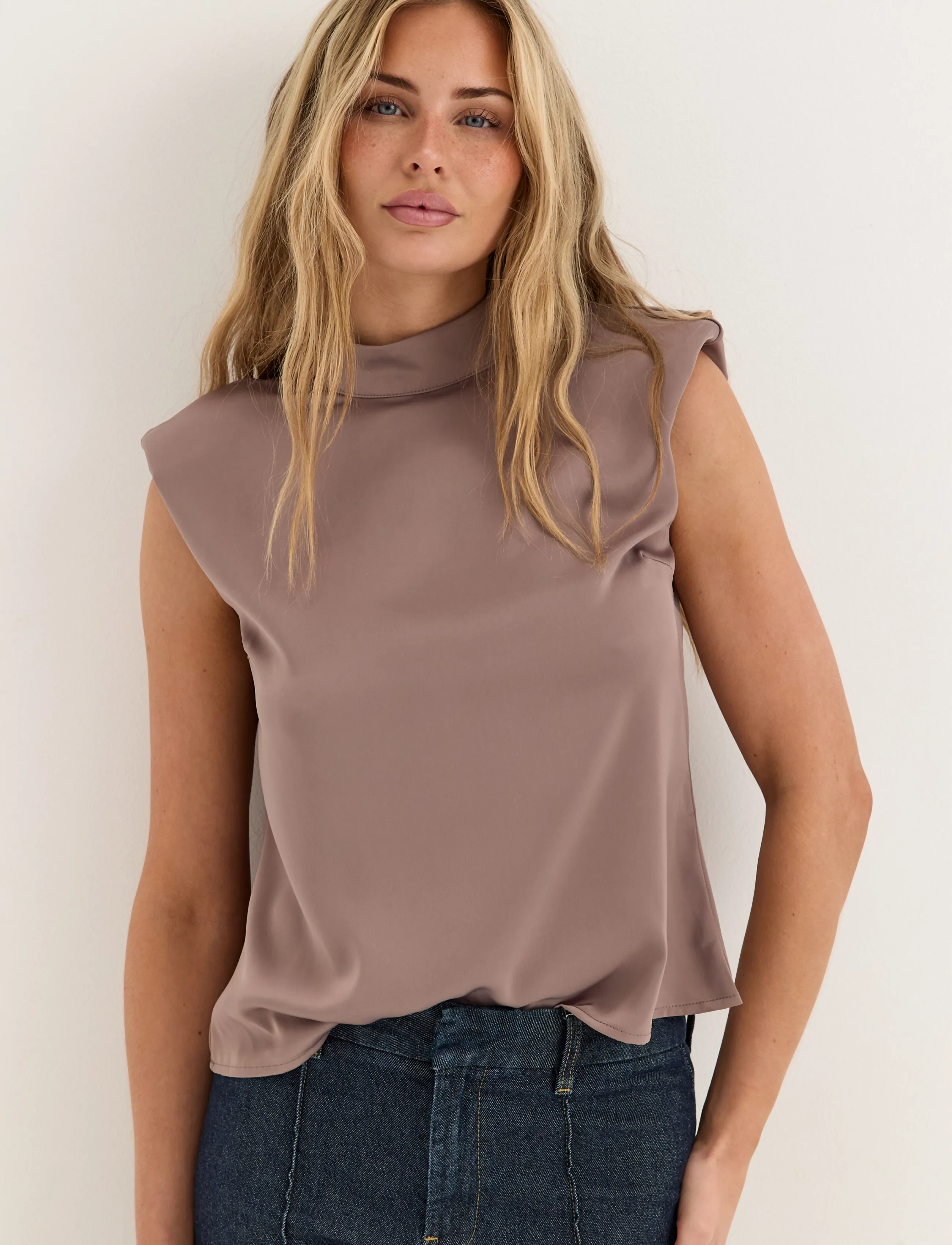 Cap Sleeve Satin Blouse