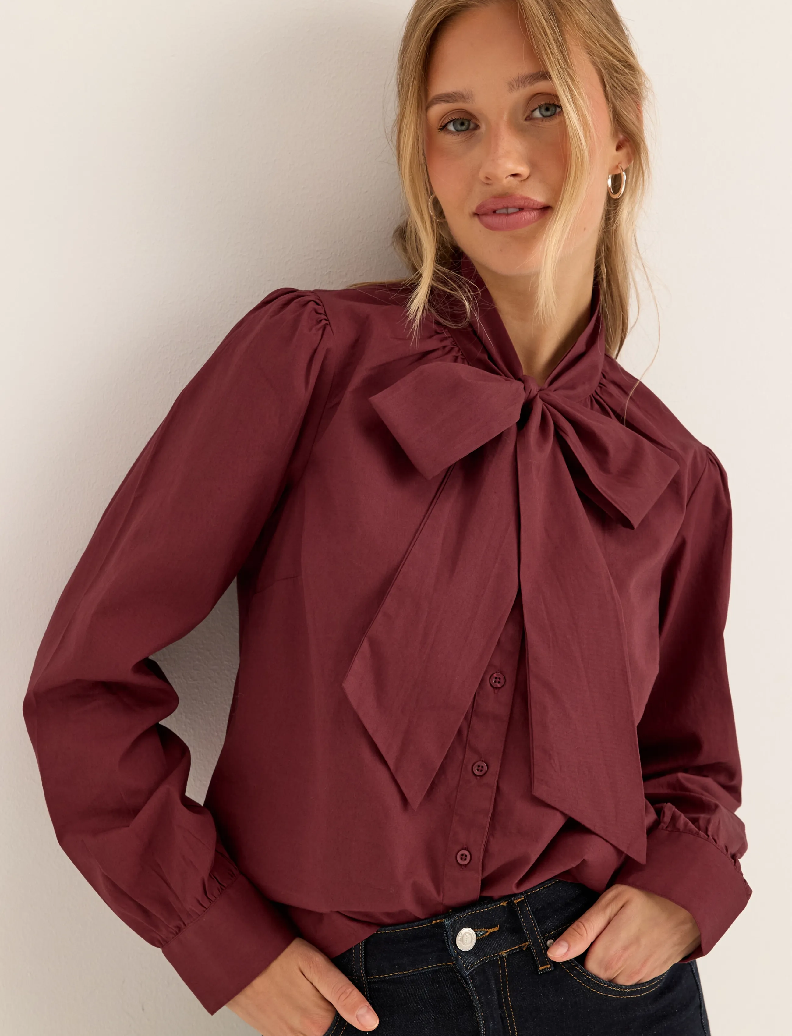 Bubbleroom Tie Detail Blouse - Bubbleroom - RUST-RED / burgundy