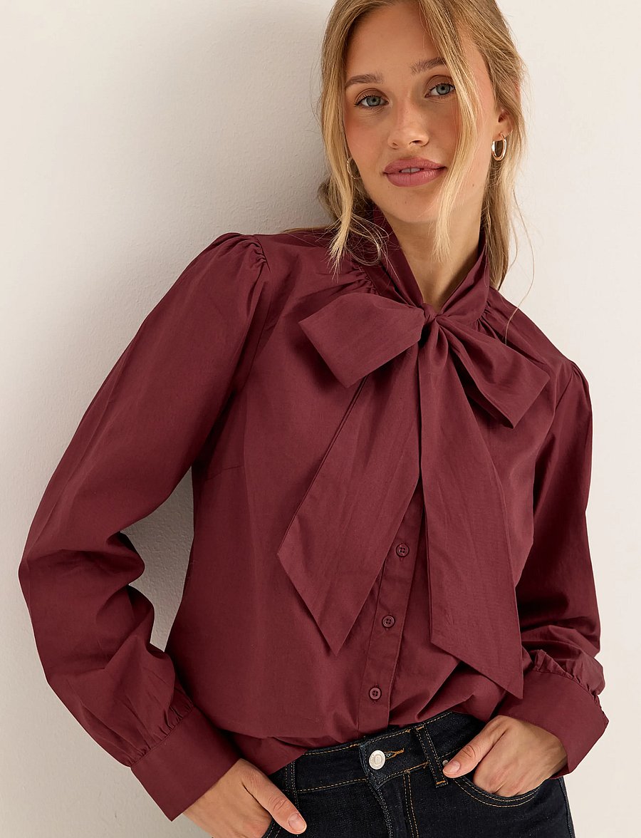 Bubbleroom - Tie Detail Blouse - langärmelige blusen - rust-red - 0