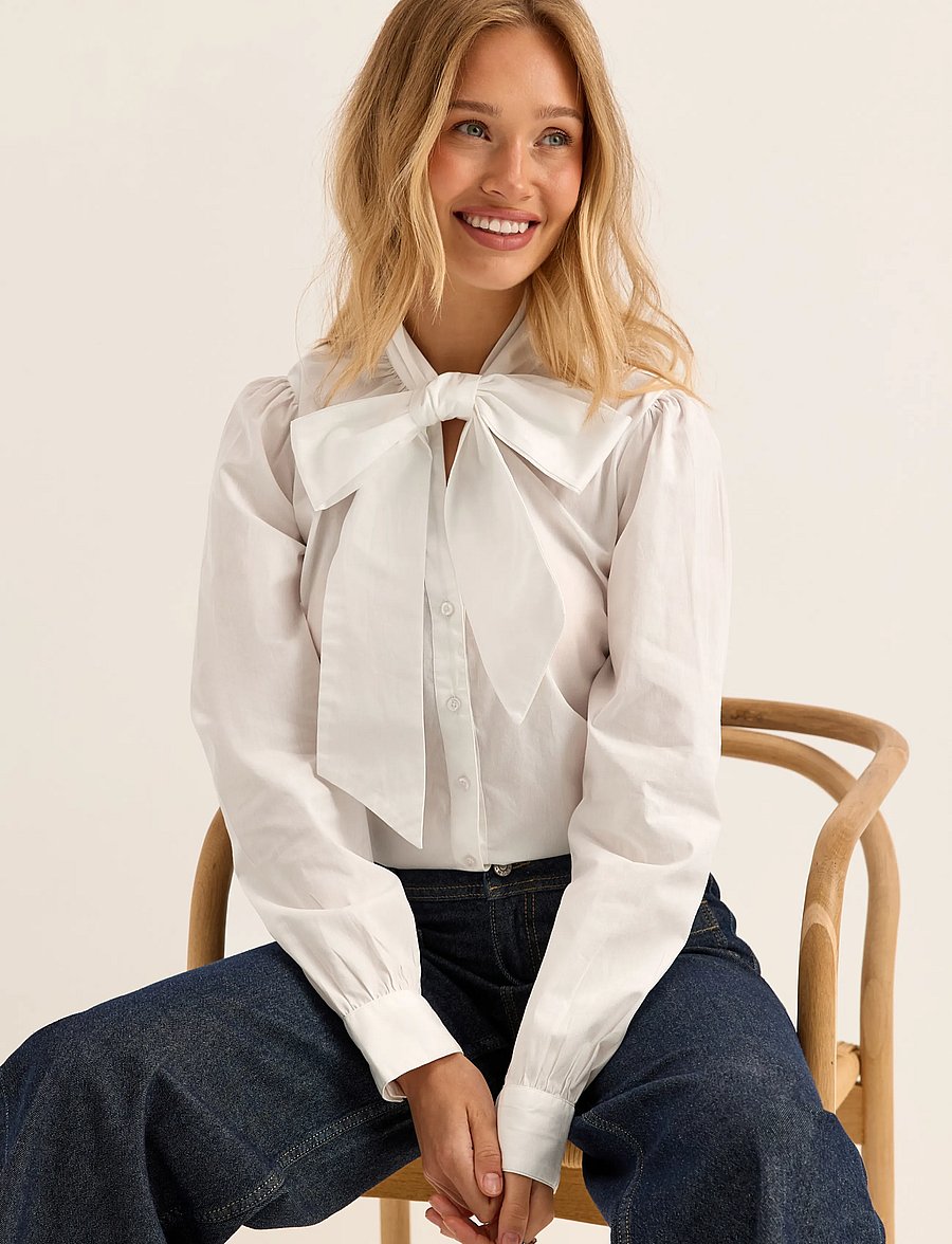 Bubbleroom - Tie Detail Blouse - pikkade varrukatega pluusid - white - 0