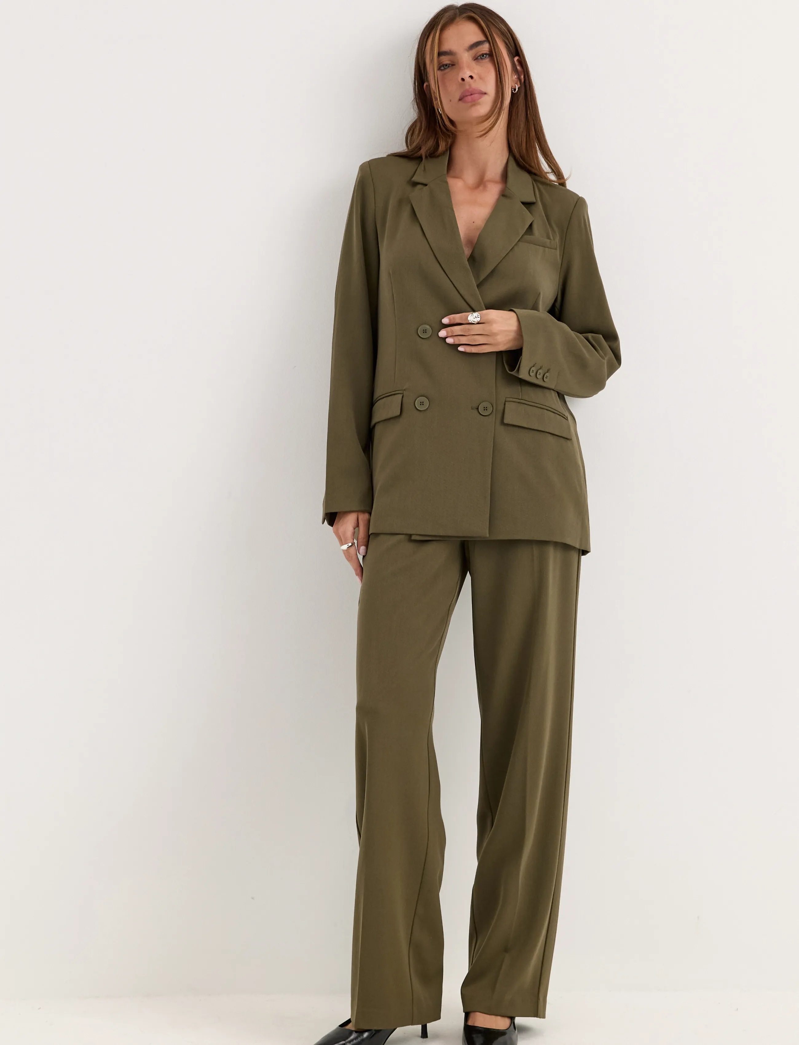 Bubbleroom - Double Breasted Blazer - kaherealised pintsakud - olive green - 5
