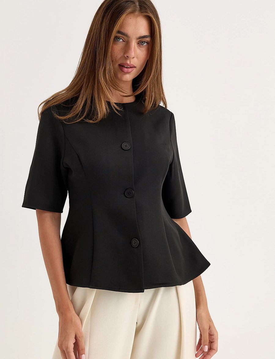 Bubbleroom - Suit Button Blouse - lühikeste varrukatega pluusid - black - 0