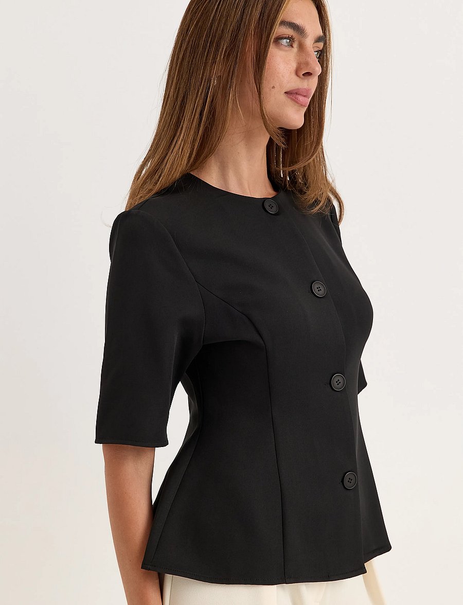 Bubbleroom - Suit Button Blouse - lühikeste varrukatega pluusid - black - 3