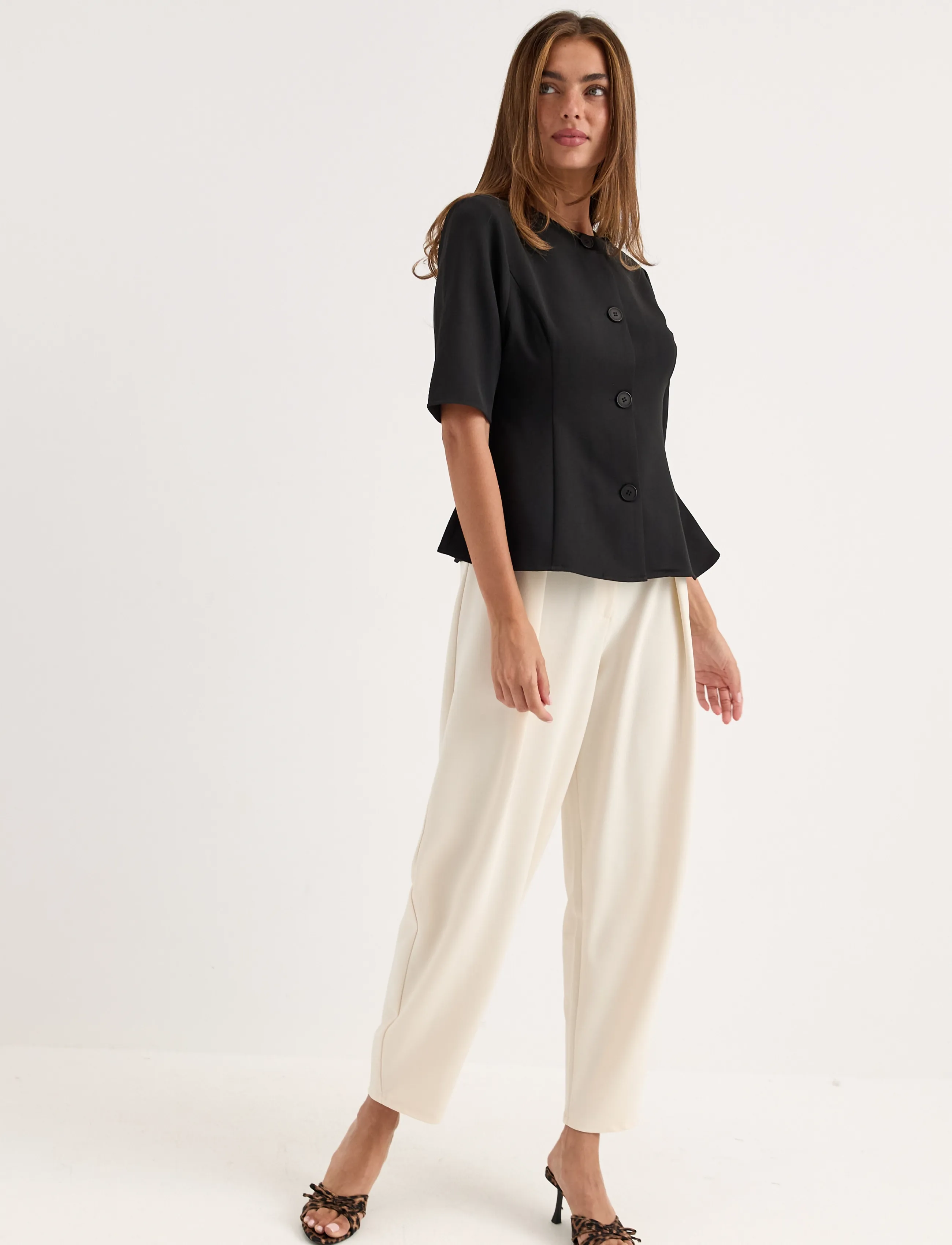 Bubbleroom - Suit Button Blouse - lühikeste varrukatega pluusid - black - 5