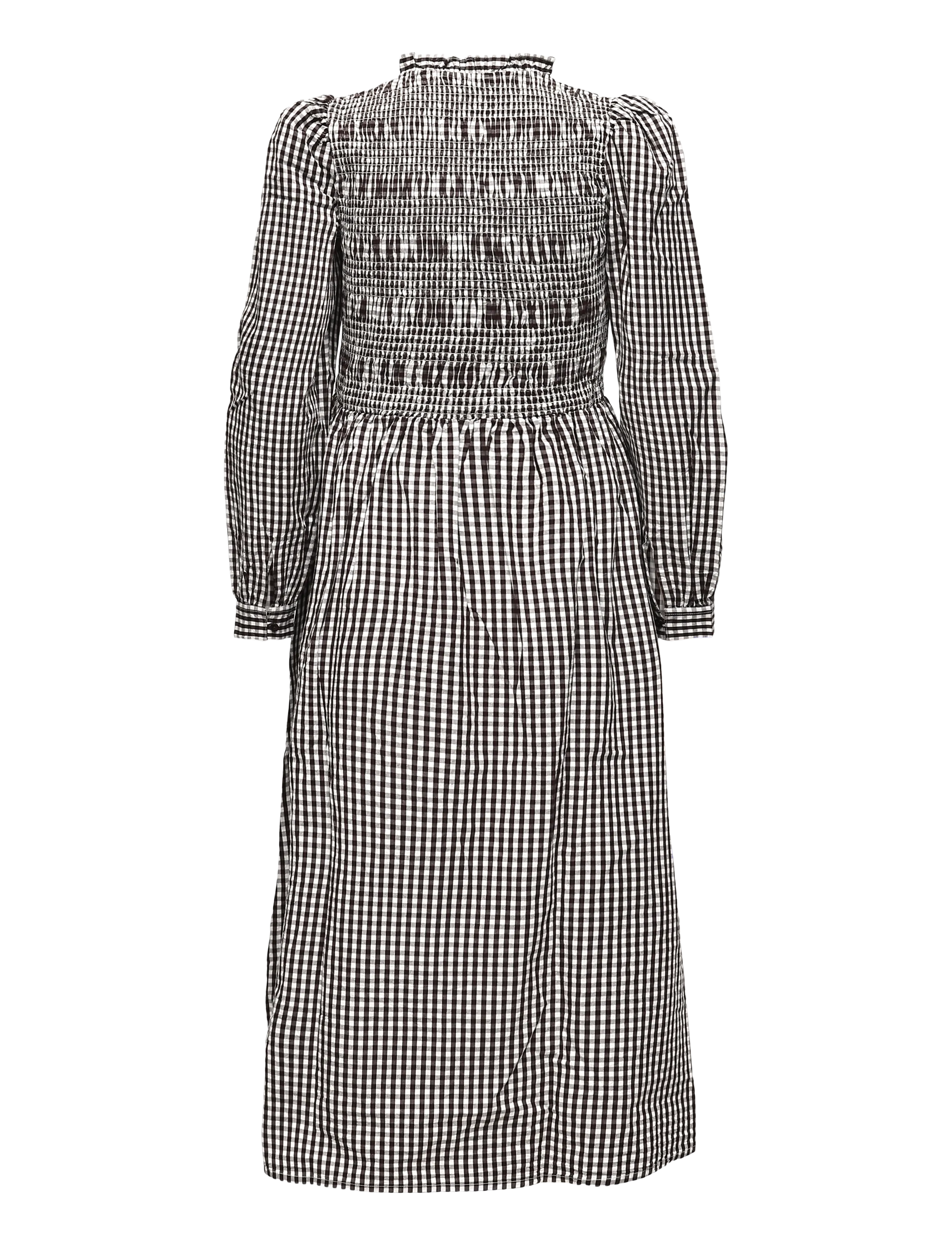 Bubbleroom - V-neck Cotton Smock Dress - suvekleidid - brown/checked - 2
