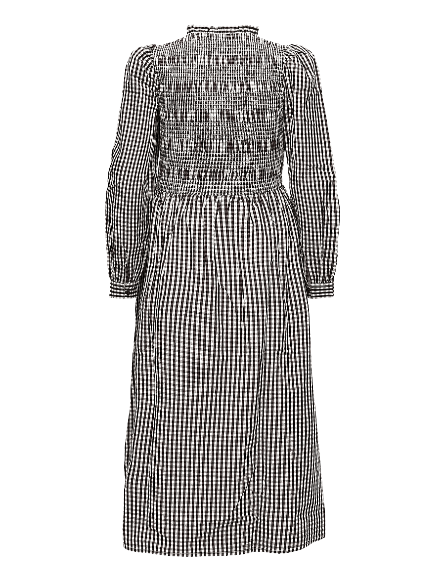 Bubbleroom - V-neck Cotton Smock Dress - suvekleidid - brown/checked - 2