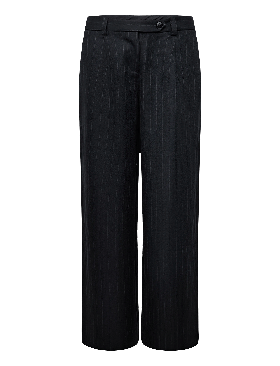 Bubbleroom - Mid Waist Pleated Suit Trousers - pidulikud püksid - dark grey/striped - 0
