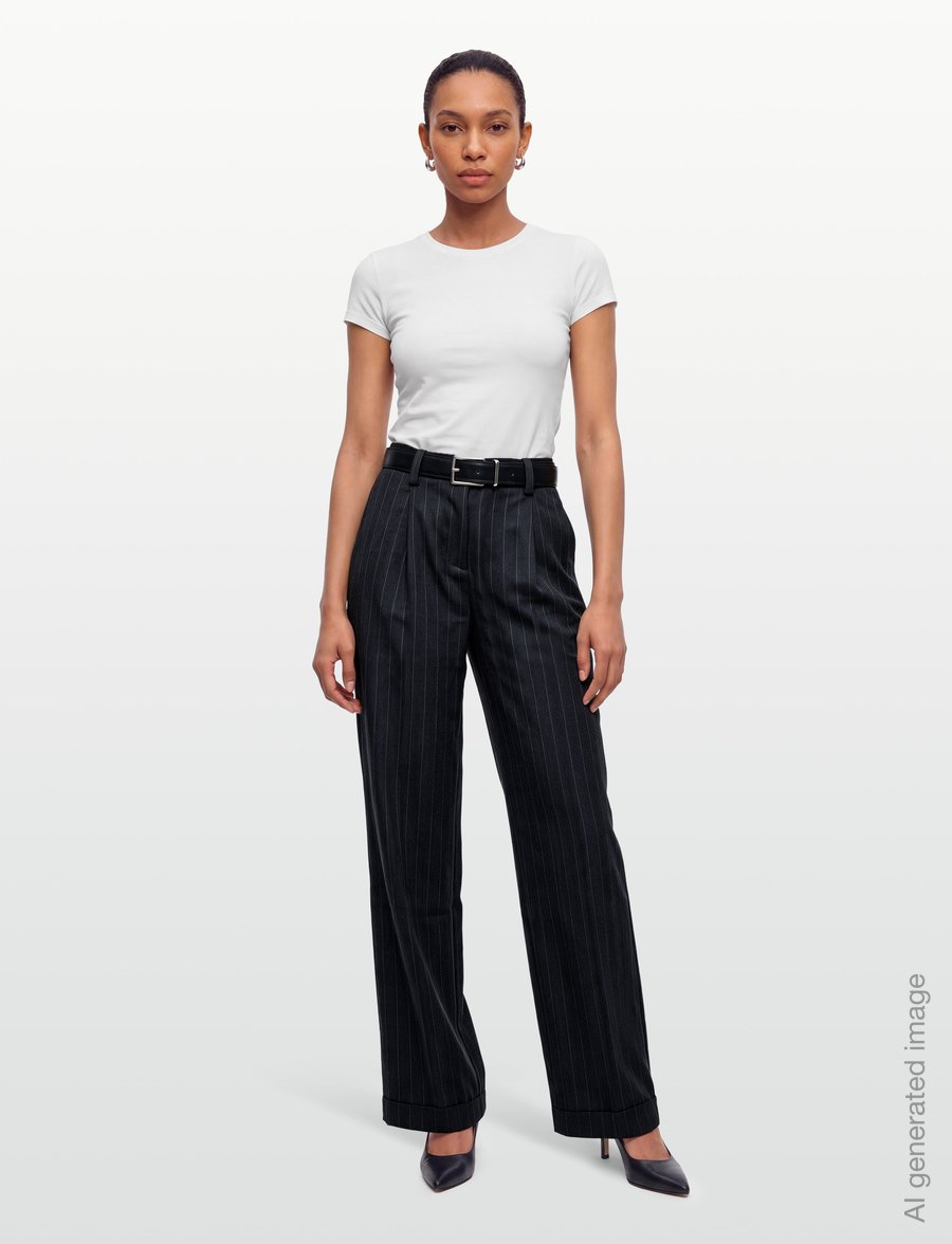 Bubbleroom - Mid Waist Pleated Suit Trousers - anzugshosen - dark grey/striped - 0
