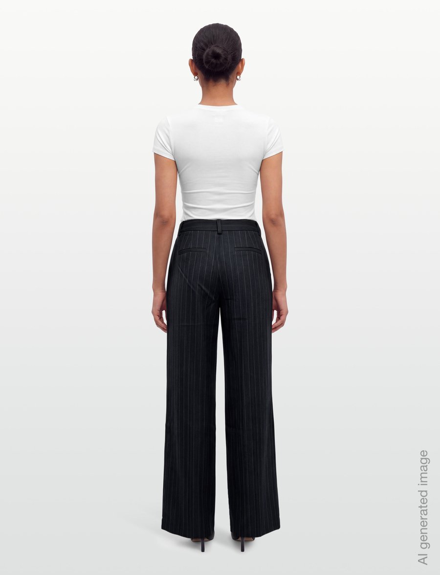 Bubbleroom - Mid Waist Pleated Suit Trousers - anzugshosen - dark grey/striped - 4