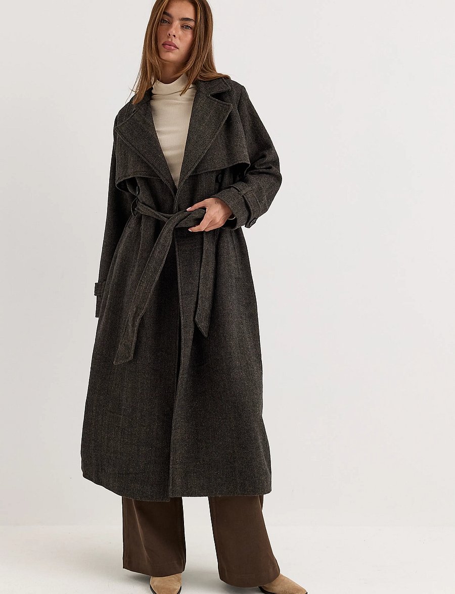 Bubbleroom - Tweed Trench Coat - vinterjakker - black/brown - 0