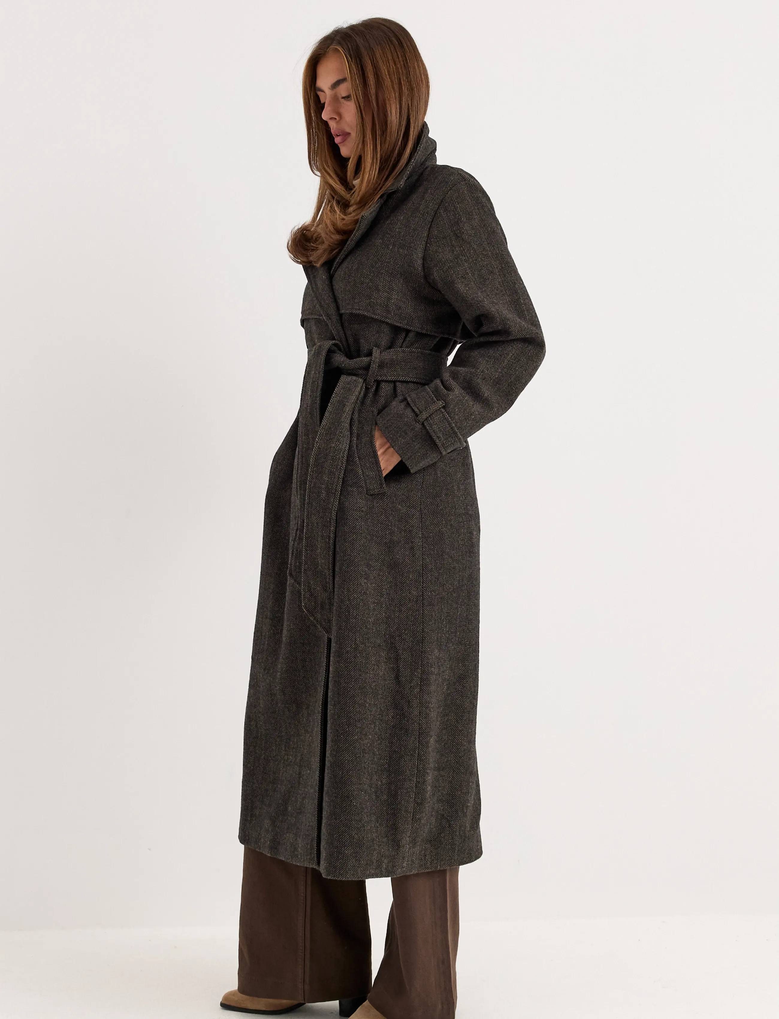 Bubbleroom - Tweed Trench Coat - vinterjakker - black/brown - 3