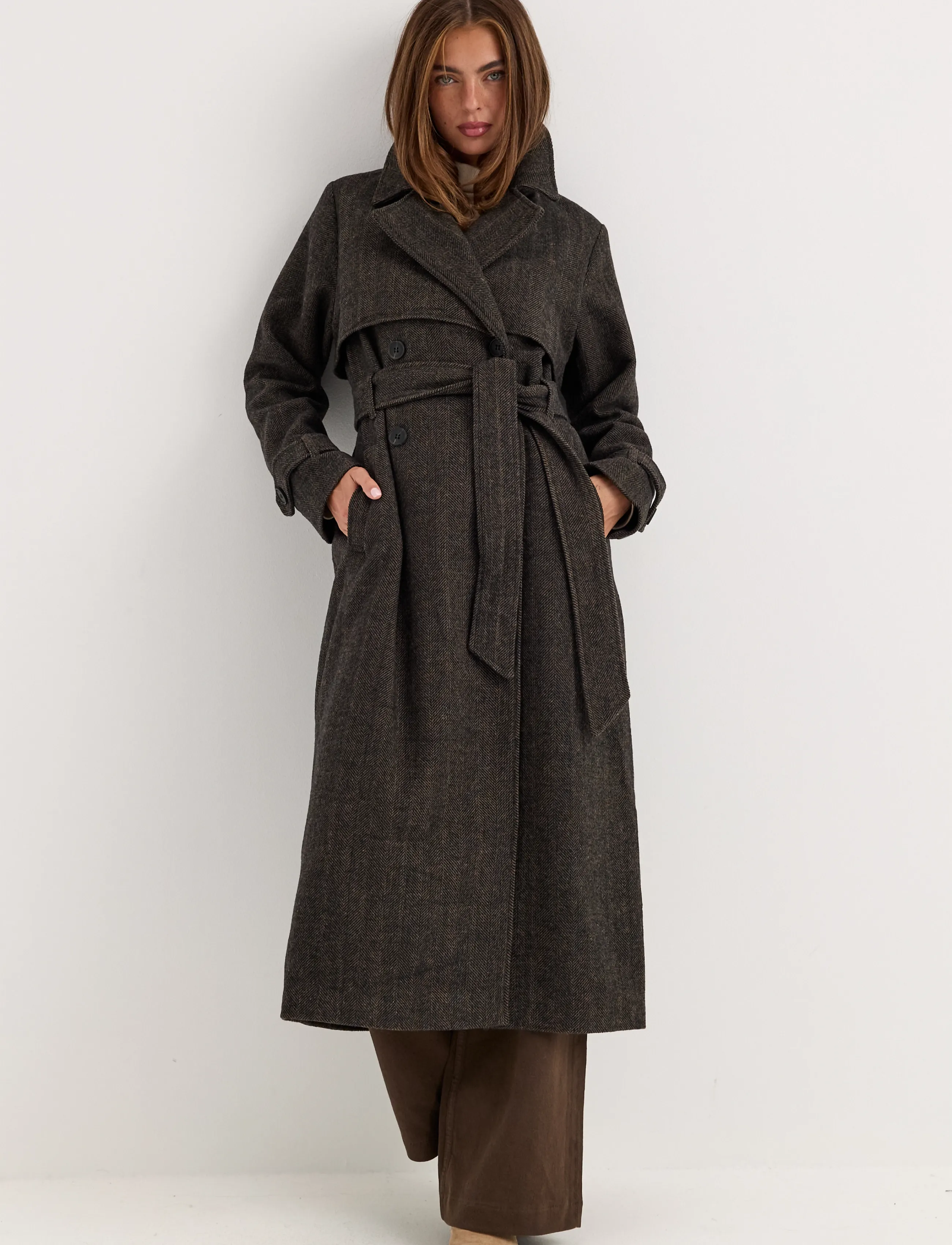 Bubbleroom - Tweed Trench Coat - vinterjakker - black/brown - 5