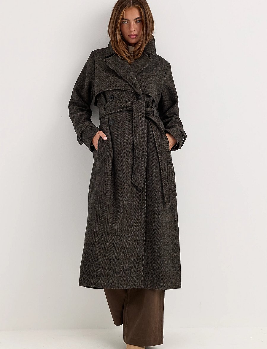 Bubbleroom - Tweed Trench Coat - vinterjakker - black/brown - 5