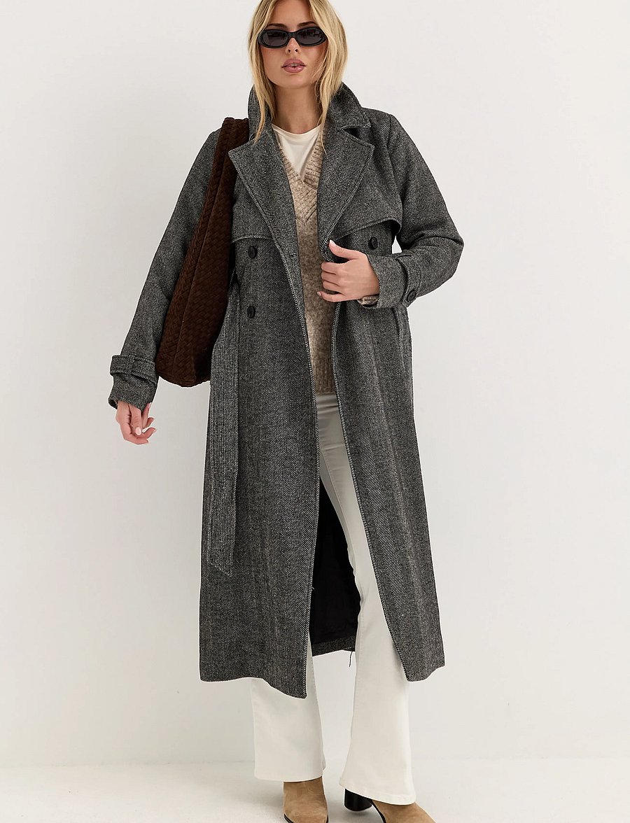 Bubbleroom - Tweed Trench Coat - black/white - 0
