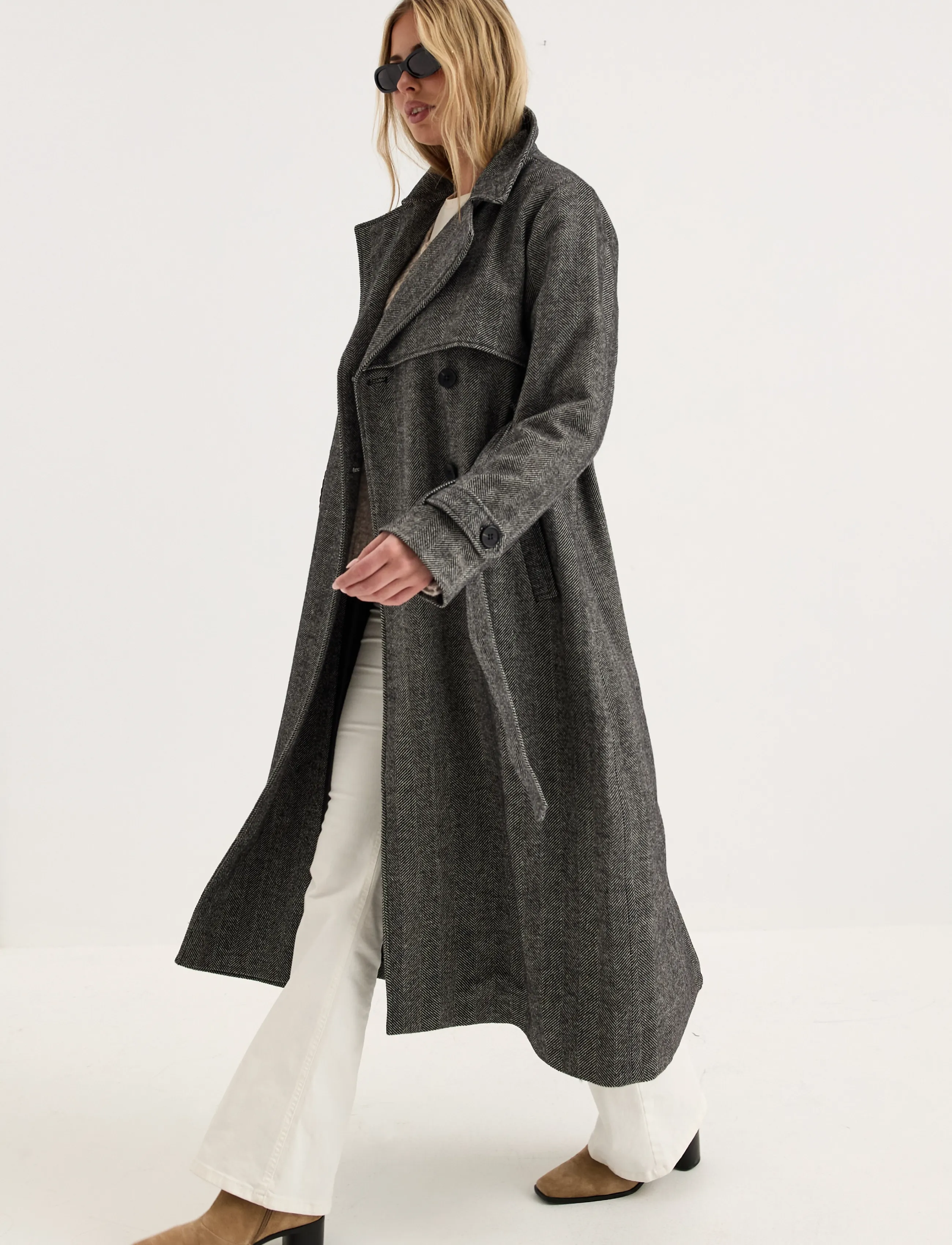 Bubbleroom - Tweed Trench Coat - black/white - 5