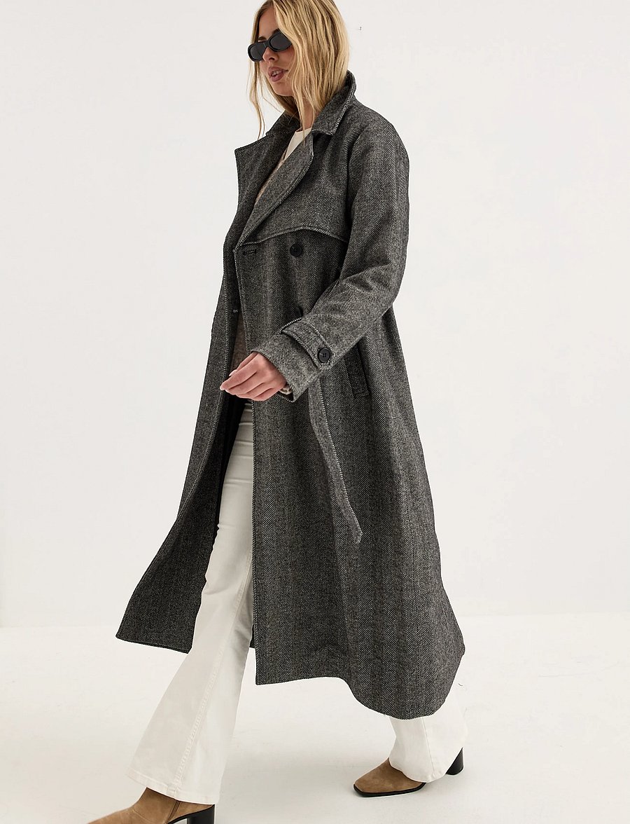 Bubbleroom - Tweed Trench Coat - black/white - 5