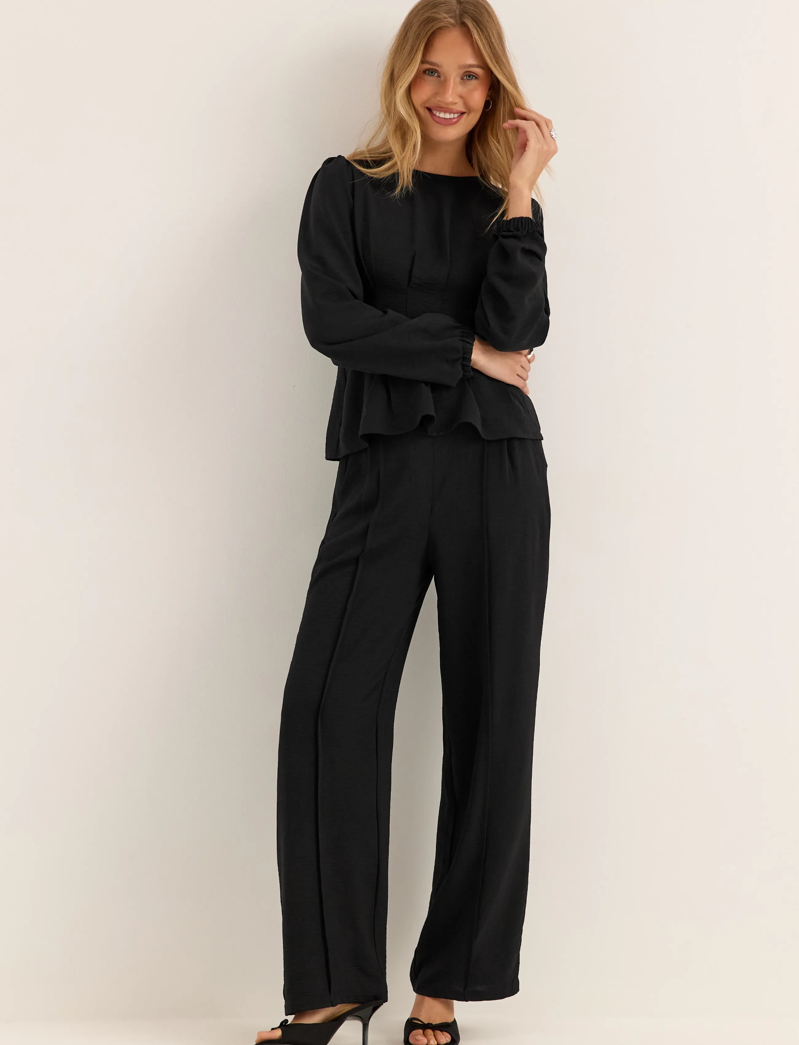 Bubbleroom - Crepe Front Seam Trousers - black - 4