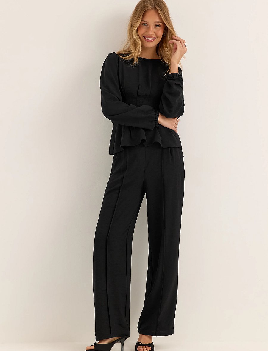 Bubbleroom - Crepe Front Seam Trousers - hose mit geradem bein - black - 4