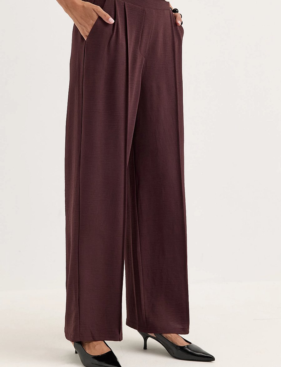 Bubbleroom - Crepe Front Seam Trousers - raka byxor - dark plum - 0