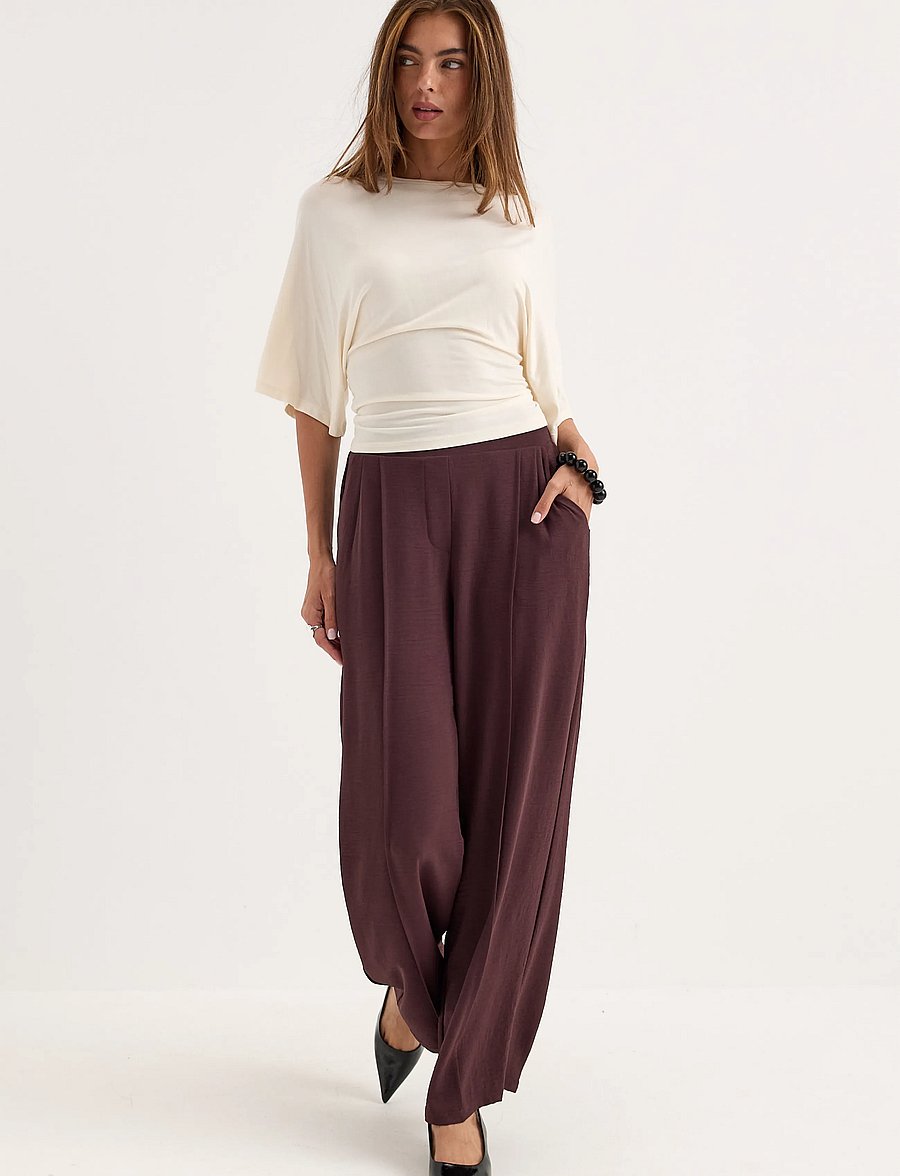 Bubbleroom - Crepe Front Seam Trousers - raka byxor - dark plum - 4