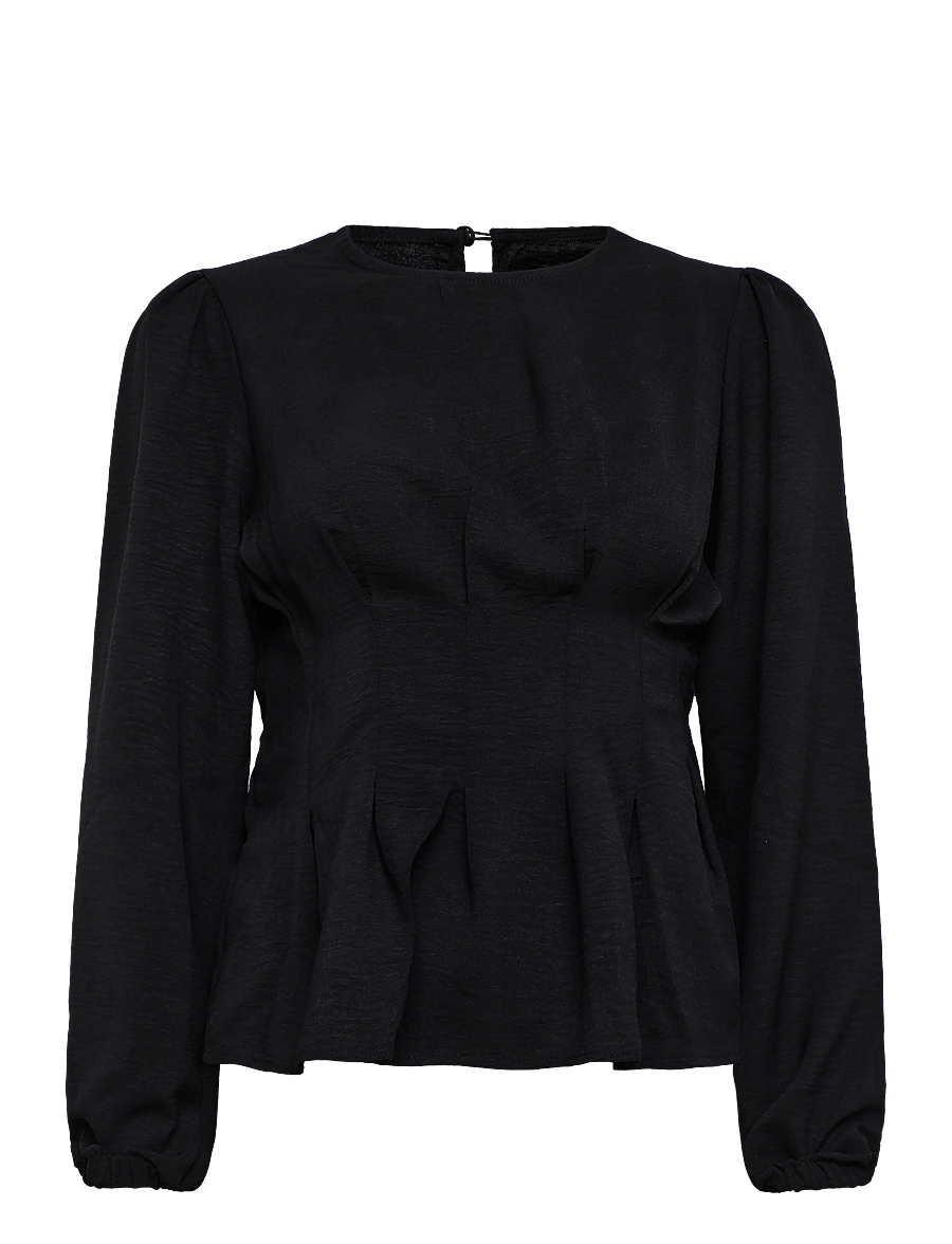 Bubbleroom - Crepe Pleated Blouse - langærmede bluser - black - 1