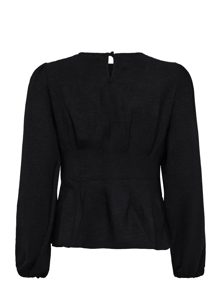 Bubbleroom - Crepe Pleated Blouse - langærmede bluser - black - 2