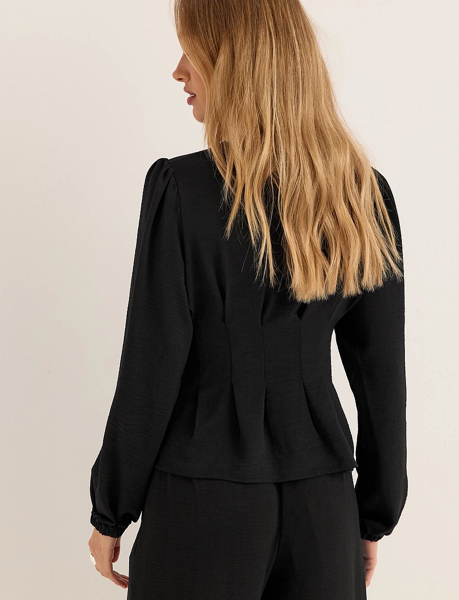 Bubbleroom - Crepe Pleated Blouse - langærmede bluser - black - 4