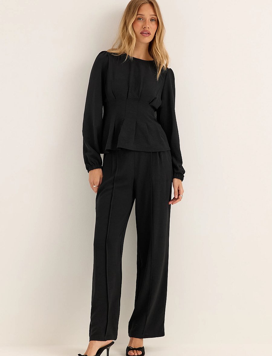 Bubbleroom - Crepe Pleated Blouse - langærmede bluser - black - 5