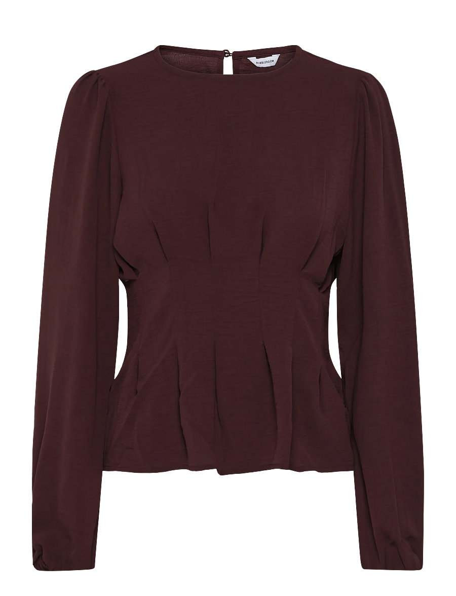 Bubbleroom - Crepe Pleated Blouse - pikkade varrukatega pluusid - dark plum - 1