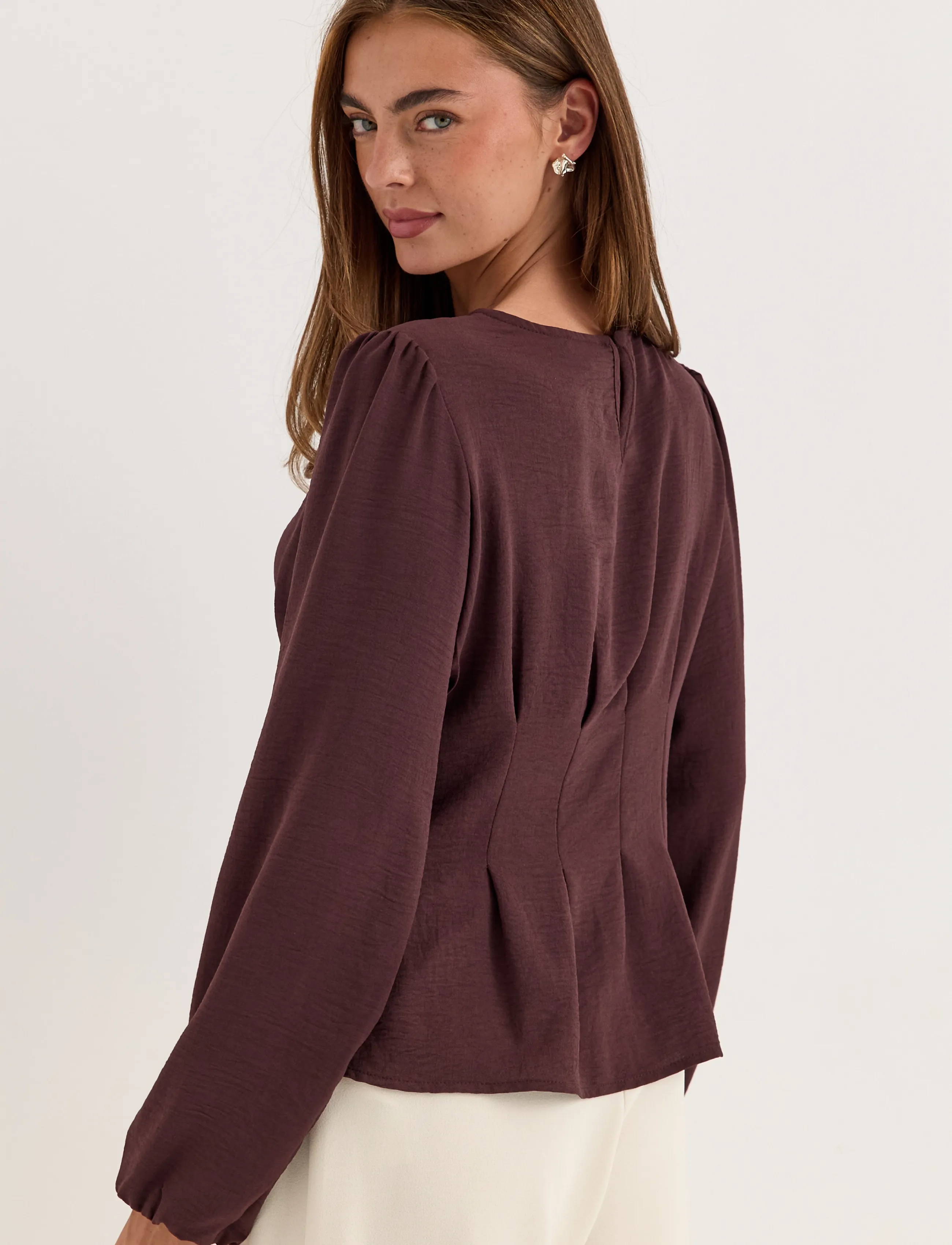 Bubbleroom - Crepe Pleated Blouse - pikkade varrukatega pluusid - dark plum - 3