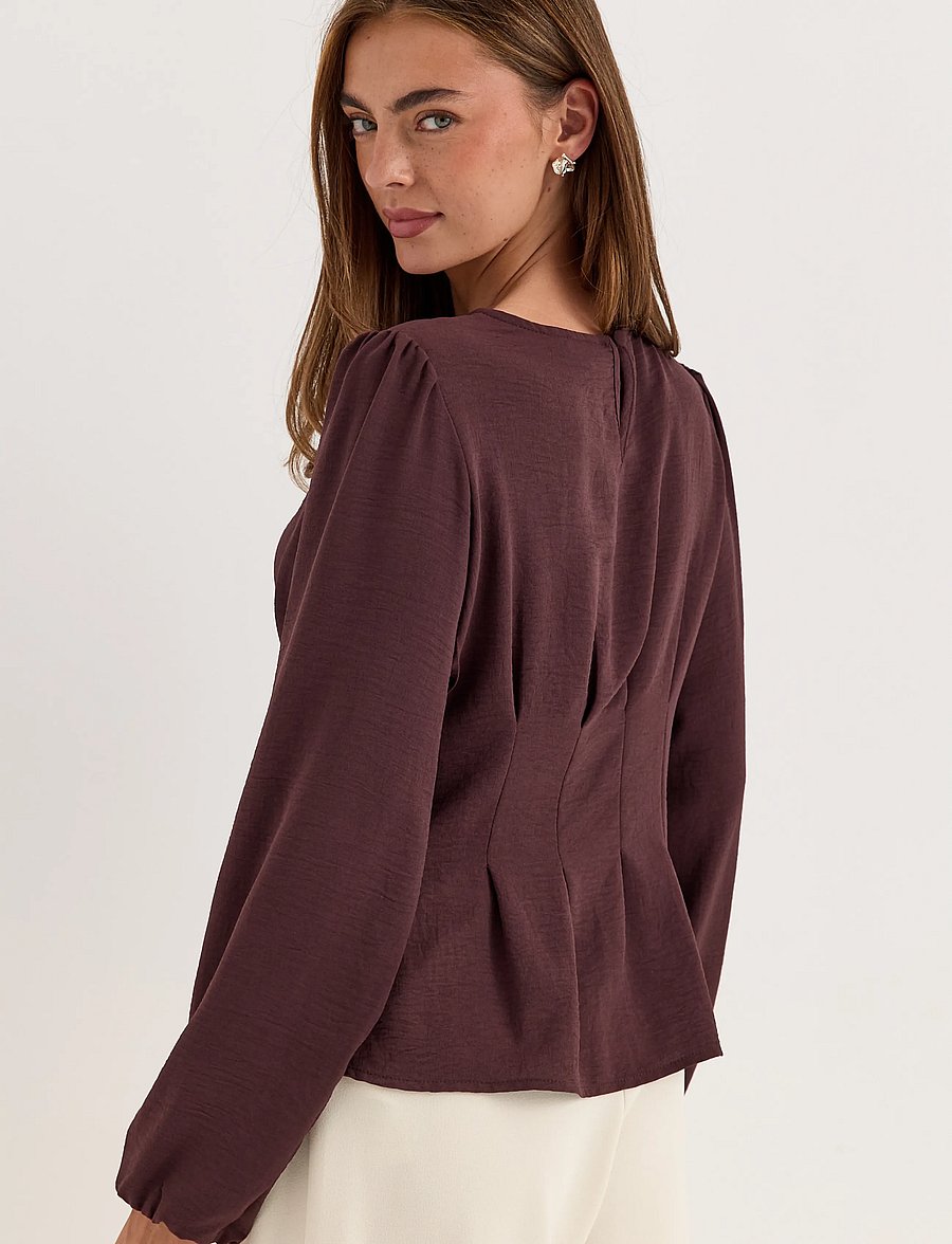 Bubbleroom - Crepe Pleated Blouse - pikkade varrukatega pluusid - dark plum - 3