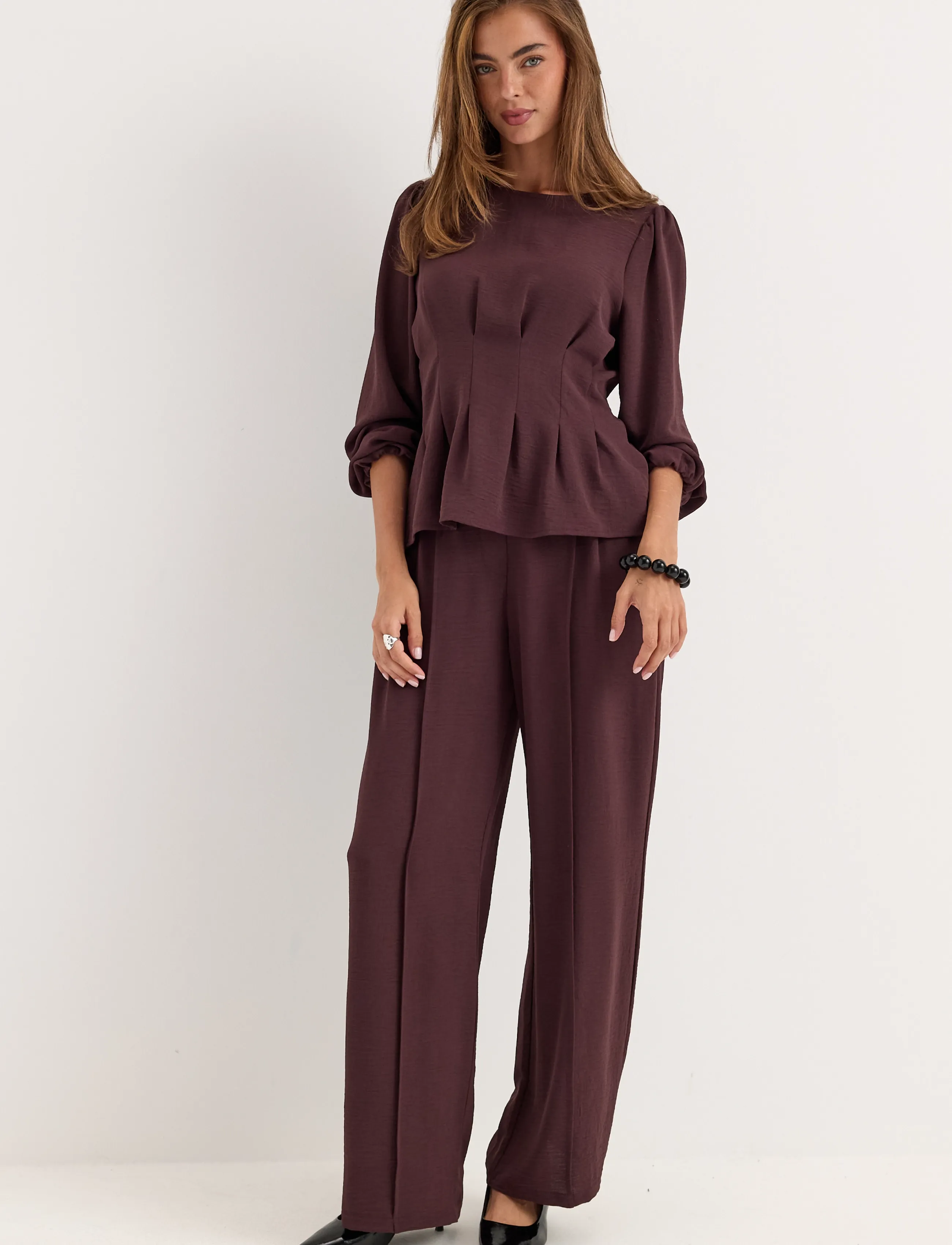 Bubbleroom - Crepe Pleated Blouse - pikkade varrukatega pluusid - dark plum - 5
