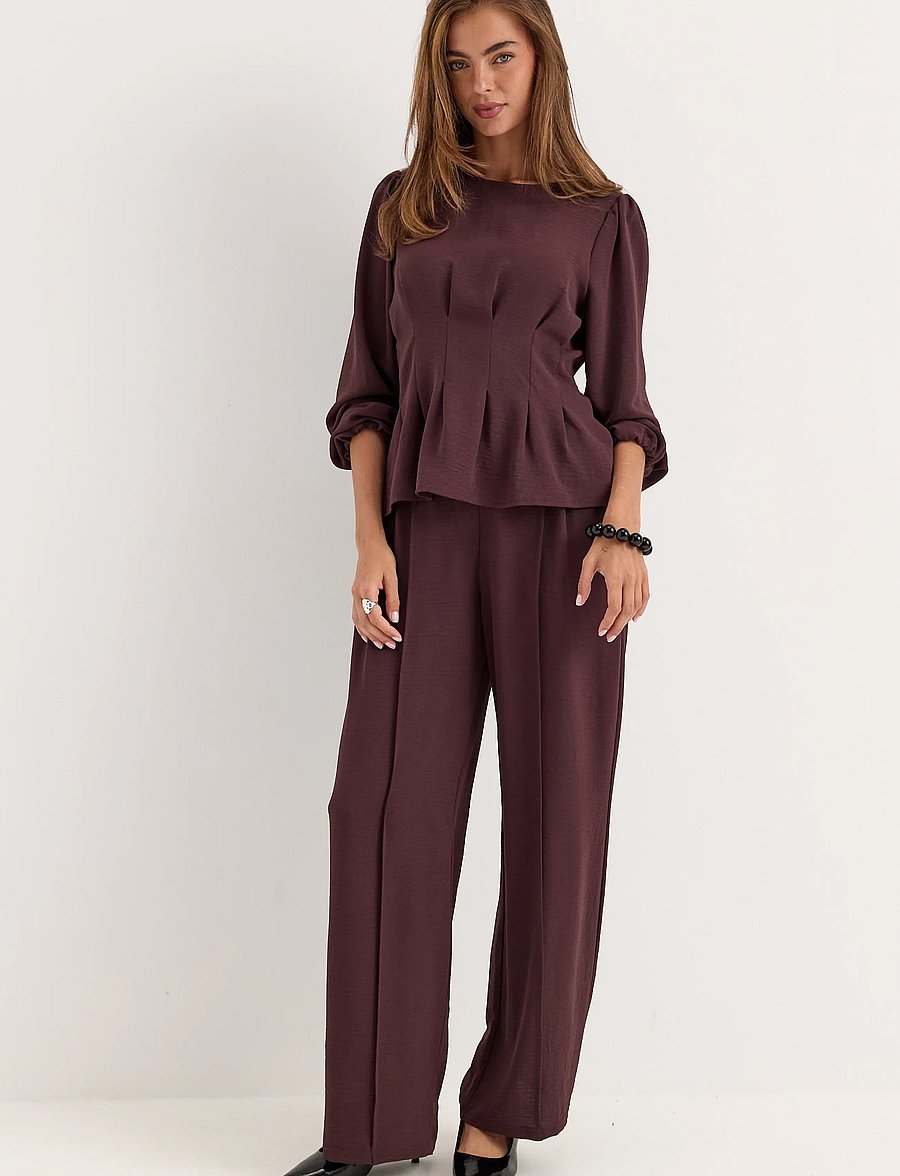 Bubbleroom - Crepe Pleated Blouse - pikkade varrukatega pluusid - dark plum - 5