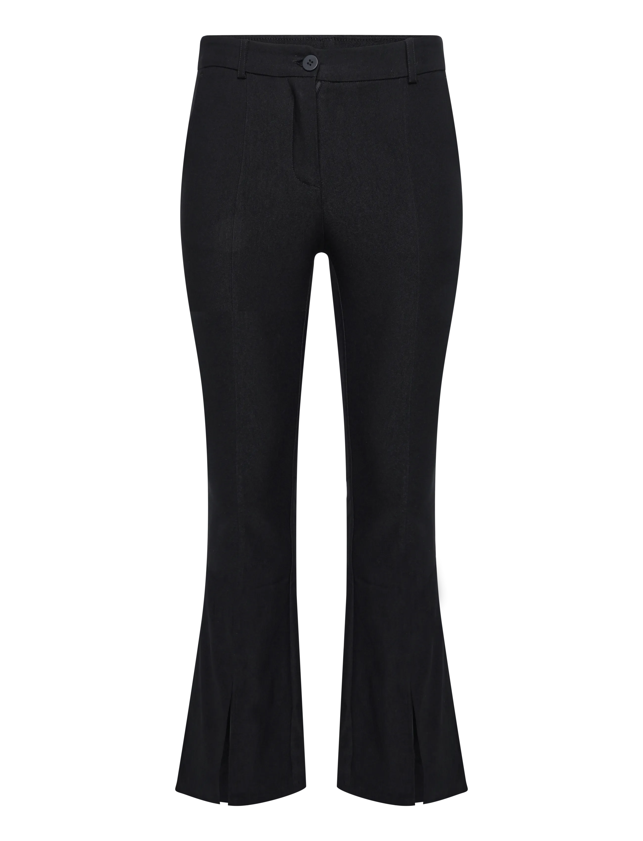 Bubbleroom - Mid Waist Stretchy Flared Slit Trousers - schlaghosen - black - 1